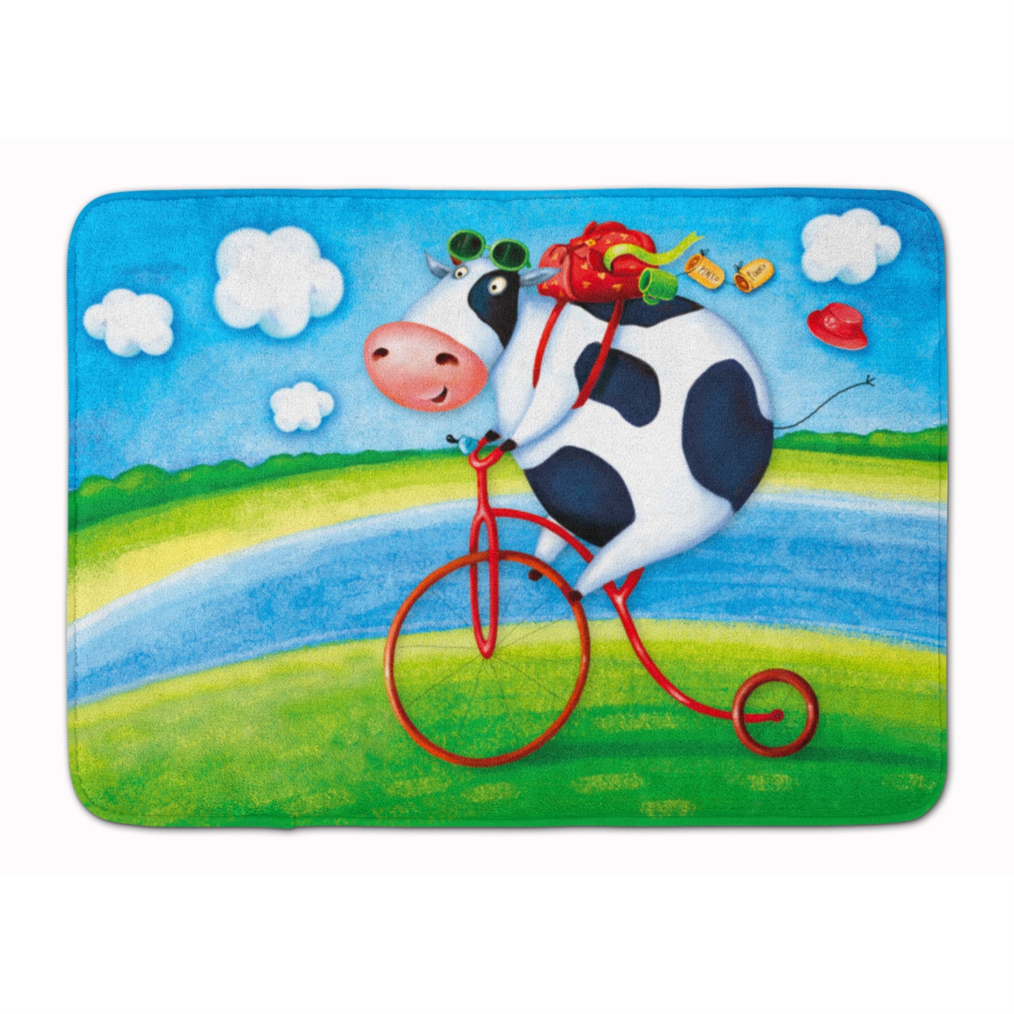 'Caroline'S Treasures Cow Riding Bicycle Floor Mat, 19'''' X 27'''', Multicolor''