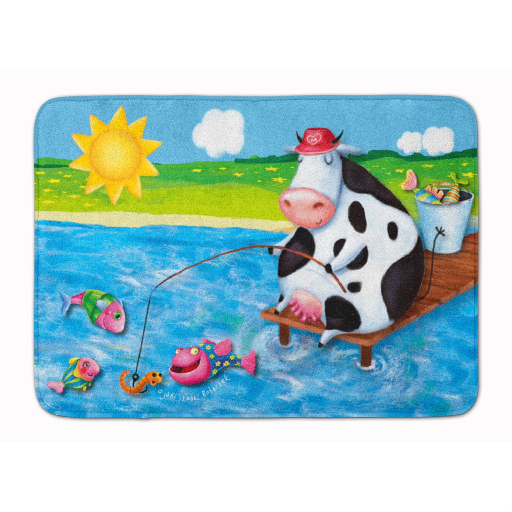 'Caroline'S Treasures Cow Fishing Off Of A Pier Floor Mat, 19'''' X 27'''', Multicolor''