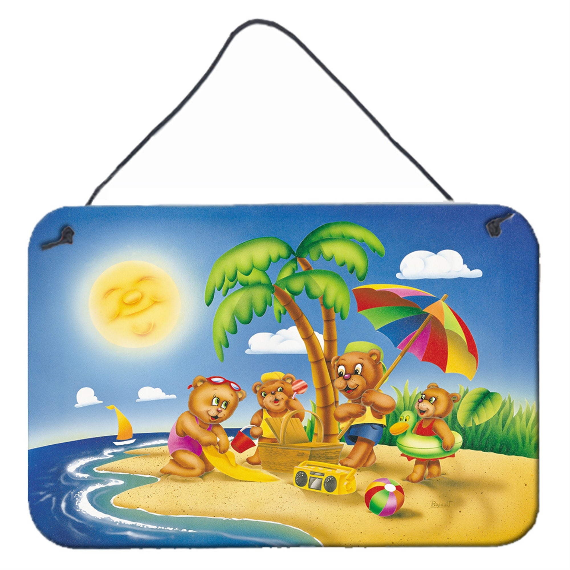 'Caroline'S Treasures Bears Playing At The Beach Wall Or Door Hanging Prints Aph0375Ds812, 8'''' X 12'''', Multicolor''
