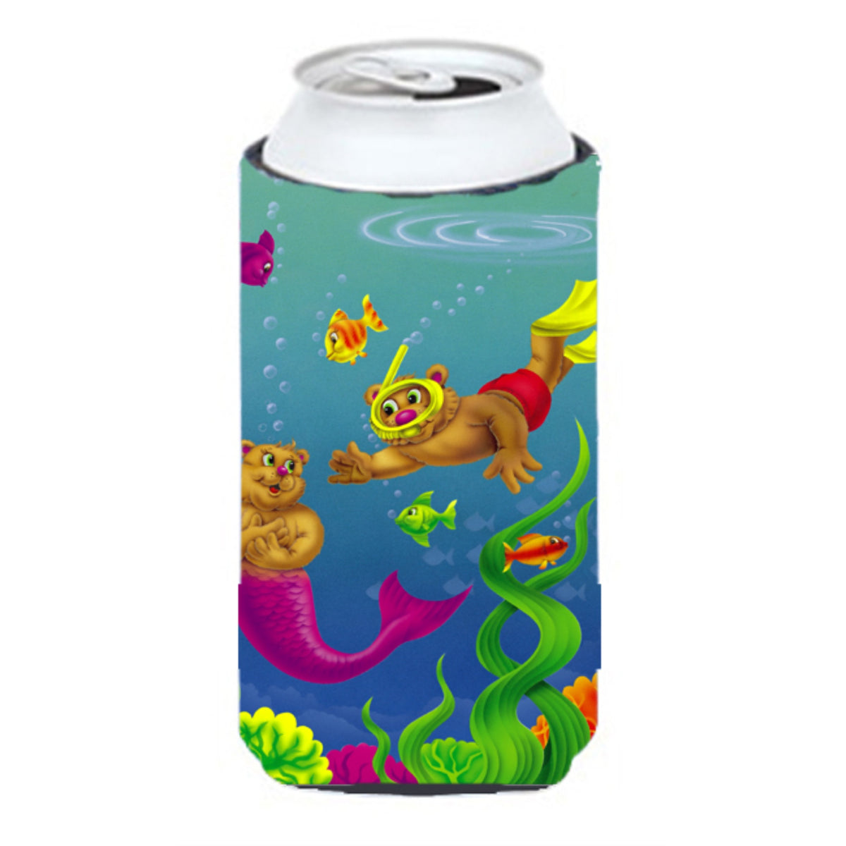 'Caroline'S Treasures Aph0414Tbc Teddy Bear Mermaid And Diver Tall Boy Koozie Hugger, Multicolor''
