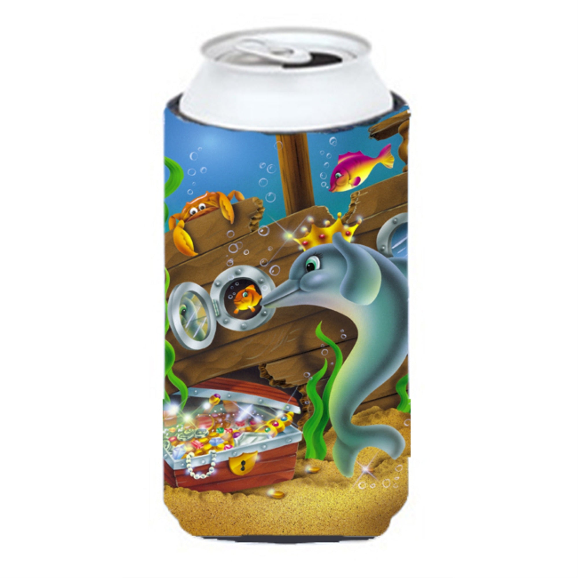'Caroline'S Treasures Aph0420Tbc Dolphins Treasure Chest Tall Boy Koozie Hugger, Multicolor''