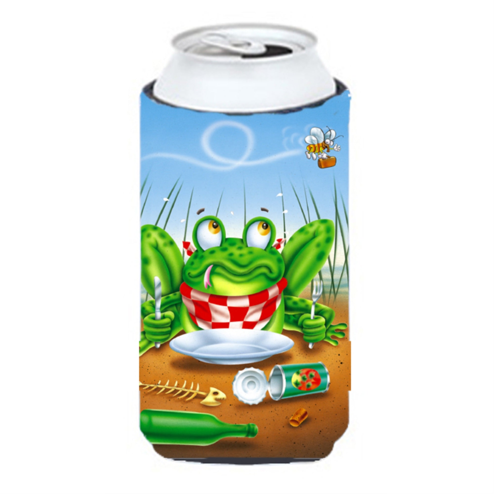 'Caroline'S Treasures Aph0520Tbc Frog Happy Plate Tall Boy Koozie Hugger, Multicolor''