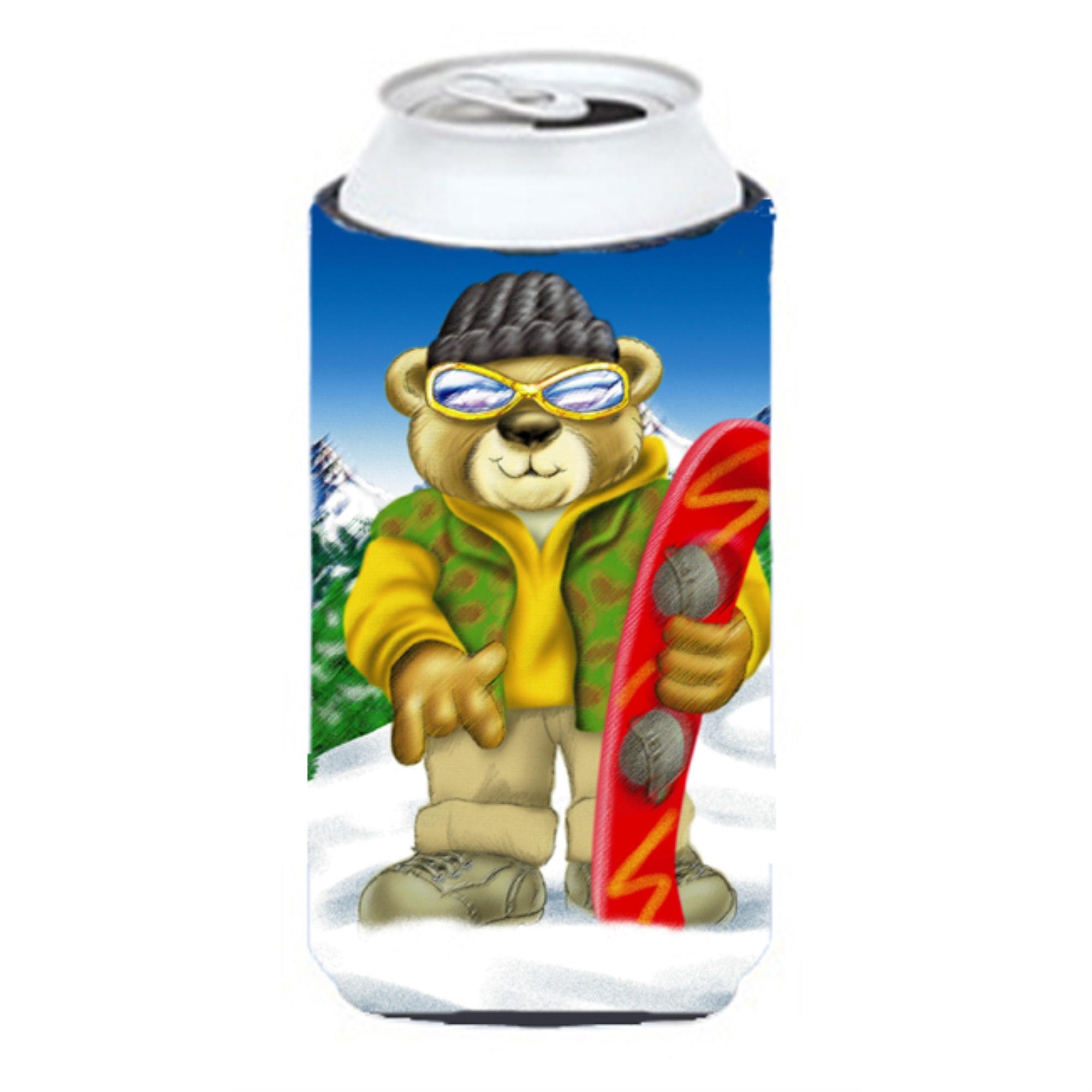 'Caroline'S Treasures Aph0857Tbc Teddy Bear Snowboarding Tall Boy Koozie Hugger, Multicolor''
