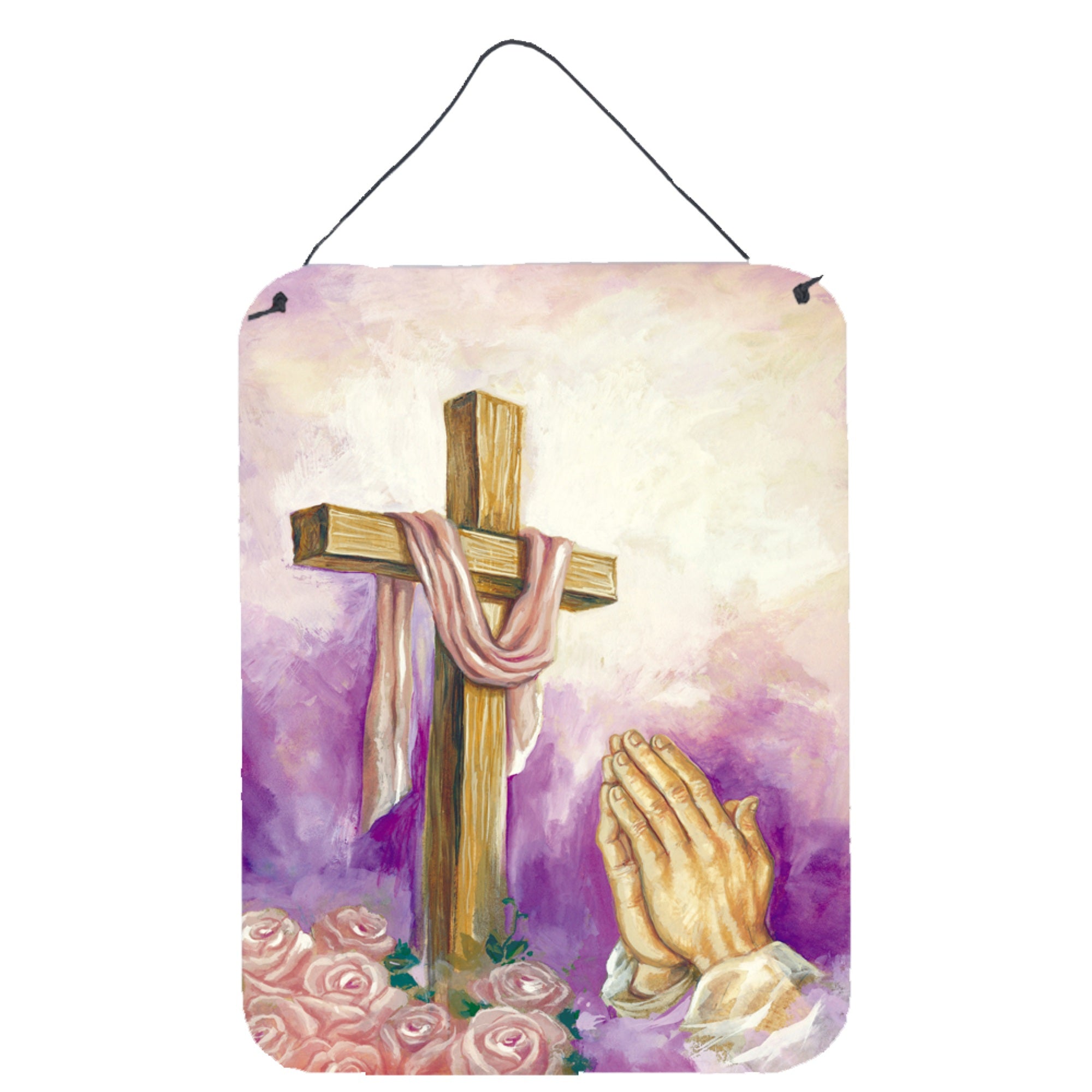 'Caroline'S Treasures Easter Cross With Praying Hands Wall Or Door Hanging Prints Aph2810Ds1216, 16Hx12W, Multicolor''