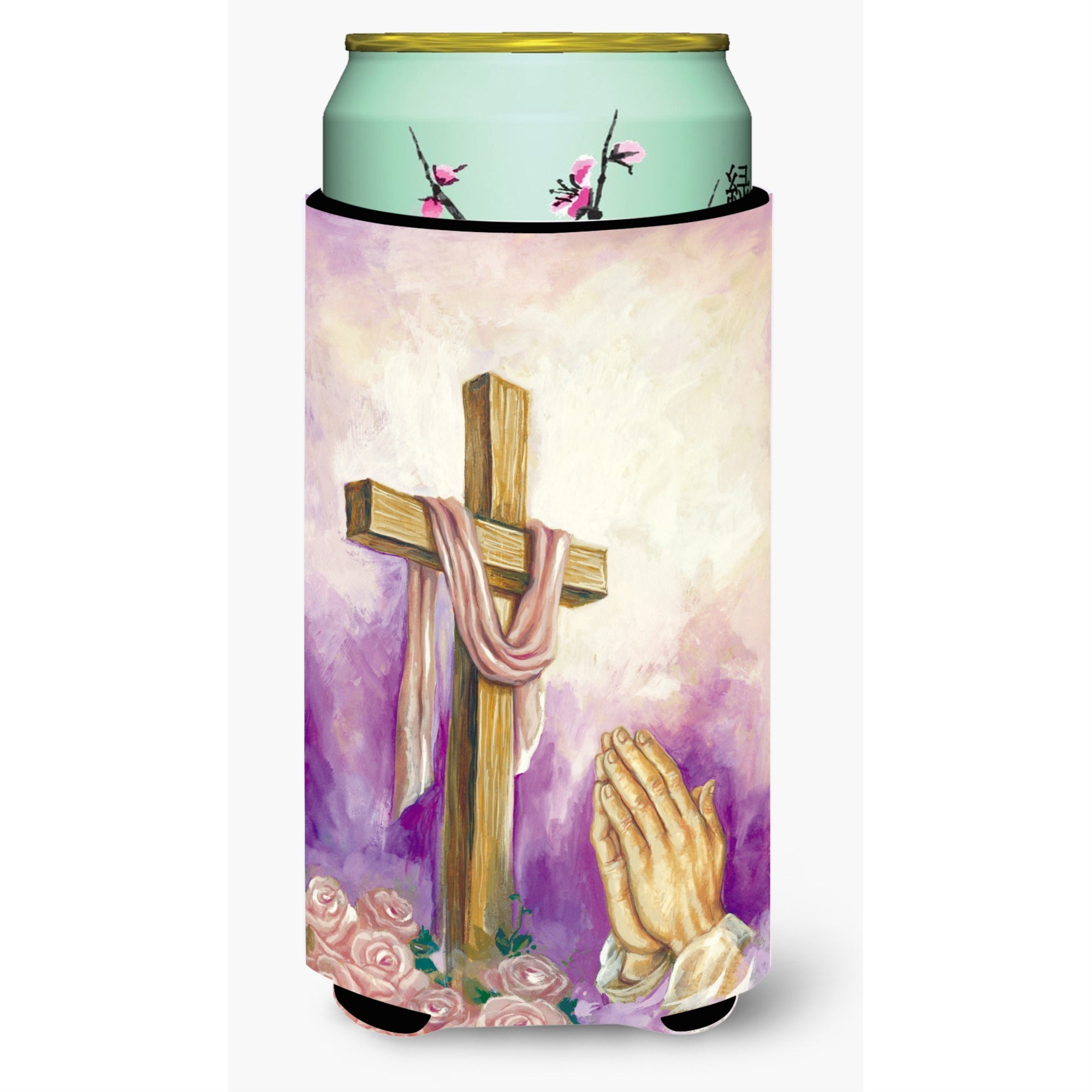'Caroline'S Treasures Easter Cross With Praying Hands Tall Boy Koozie Hugger, Multicolor''