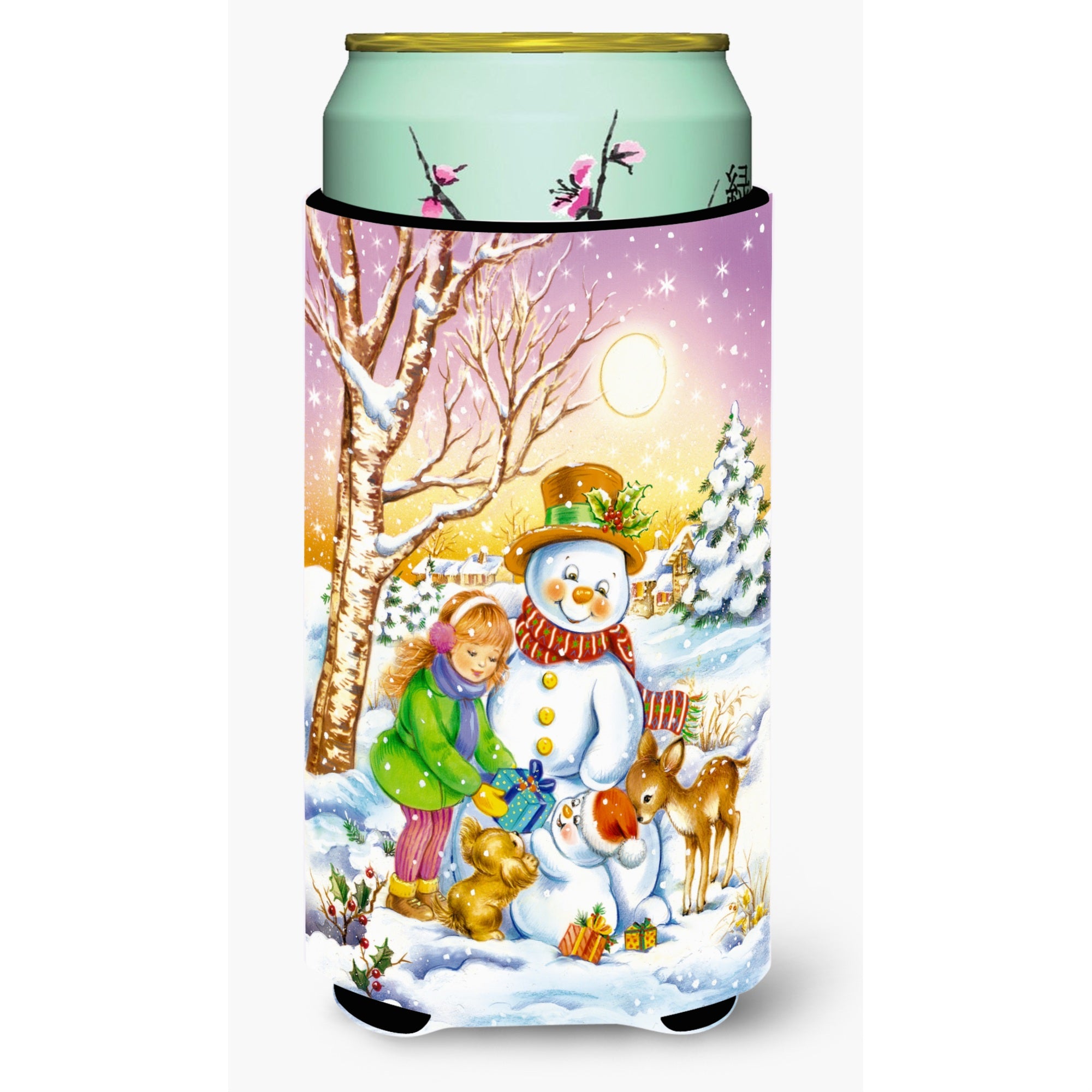 'Caroline'S Treasures Girl And Animals With Snowman Tall Boy Koozie Hugger, Multicolor''