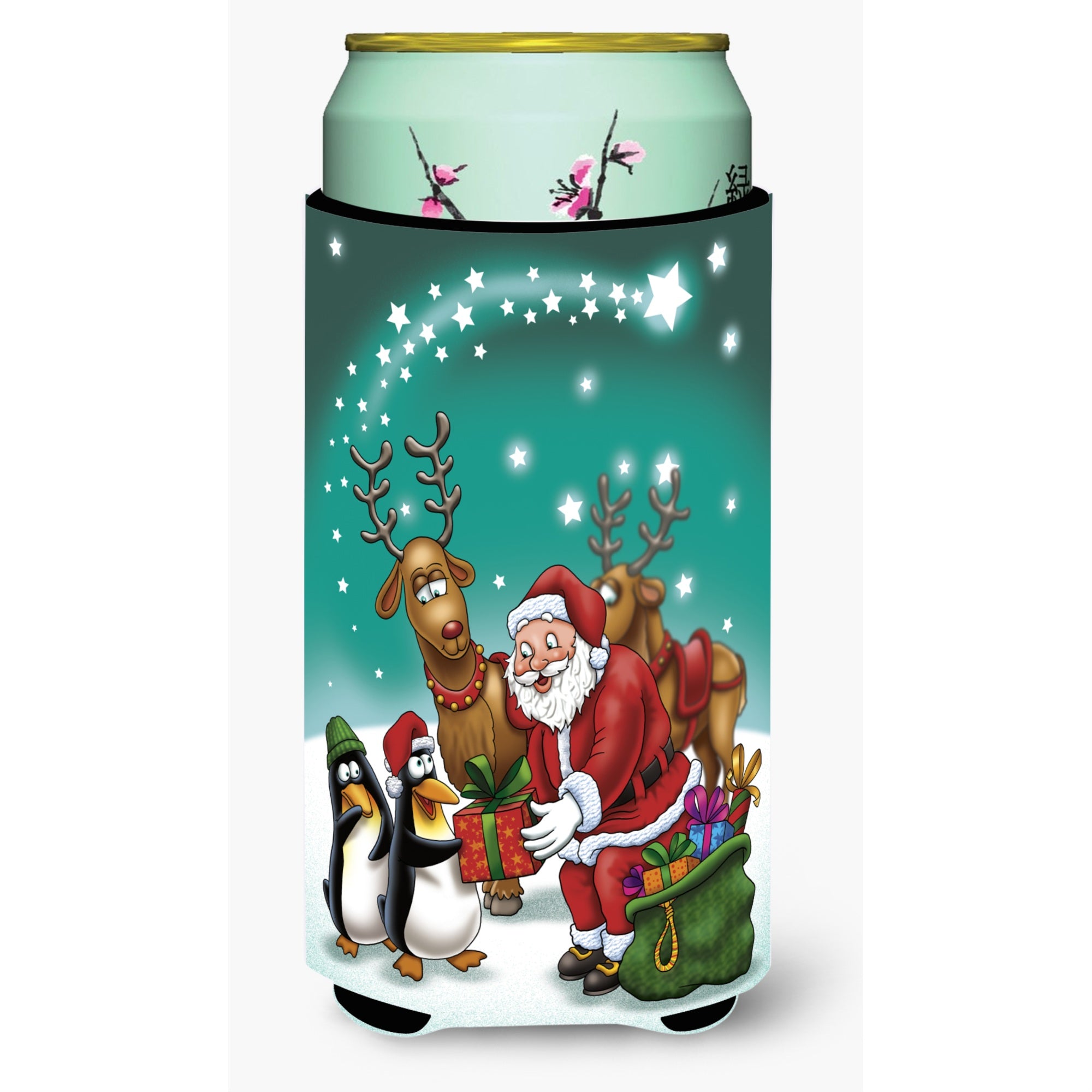 'Caroline'S Treasures Santa Claus Christmas With The Penguins Tall Boy Koozie Hugger, Multicolor''
