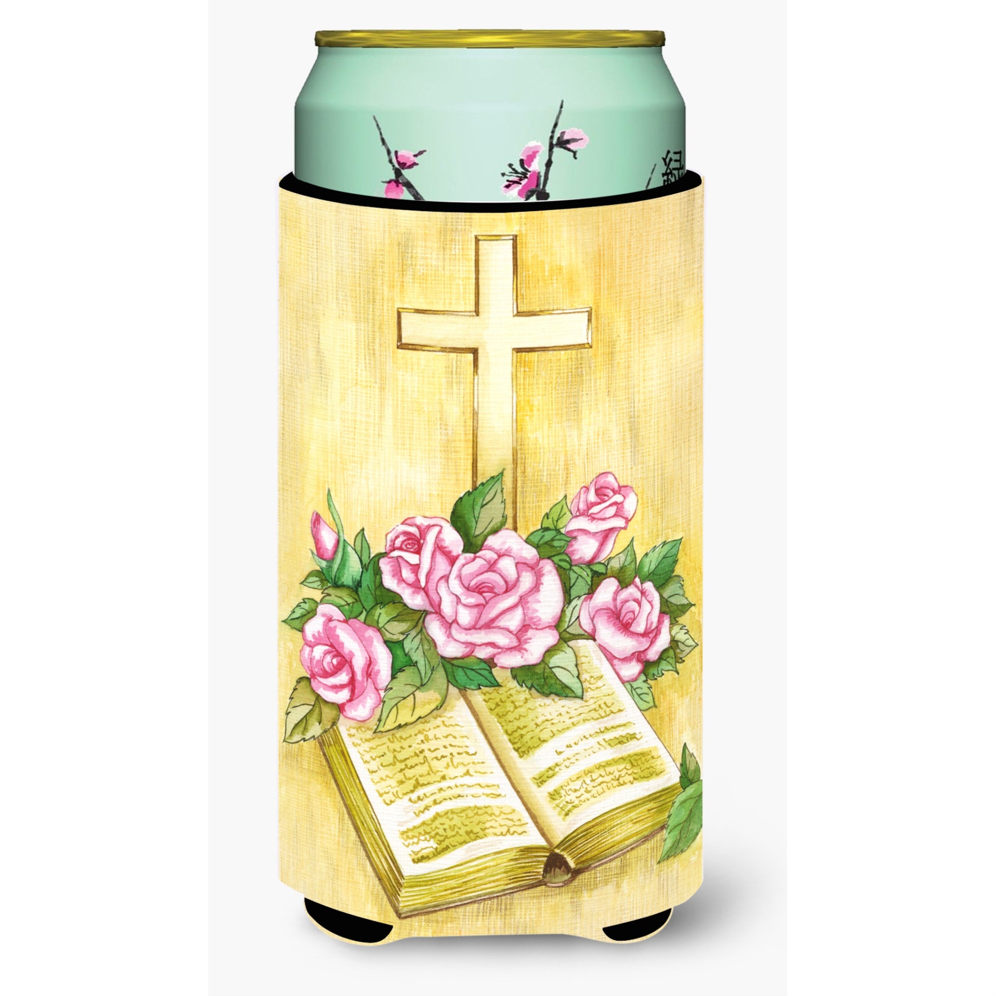 'Caroline'S Treasures Easter Cross And Bible With Roses Tall Boy Koozie Hugger, Multicolor''