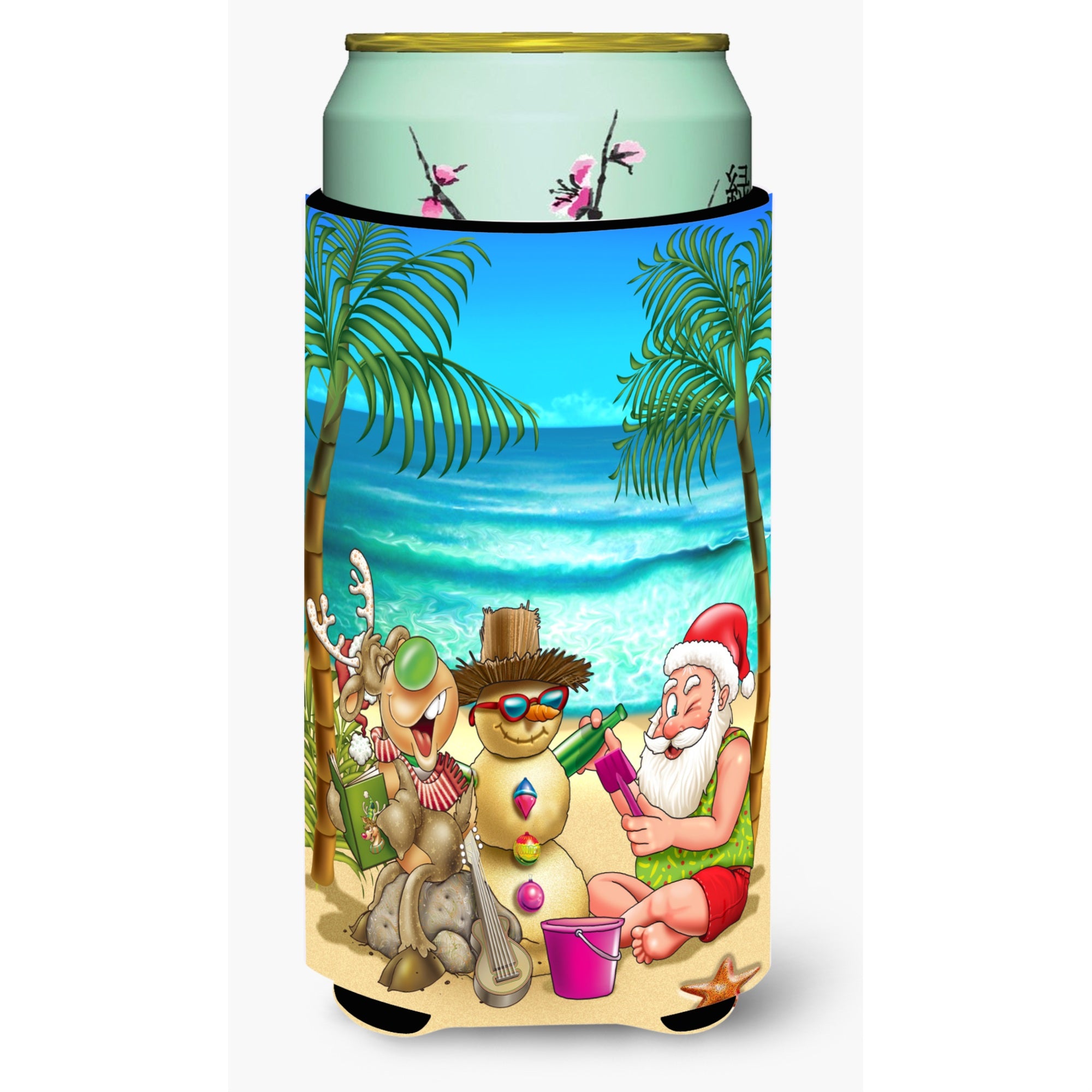 'Caroline'S Treasures Beach Christmas Santa Claus And Sandman Tall Boy Koozie Hugger, Multicolor''