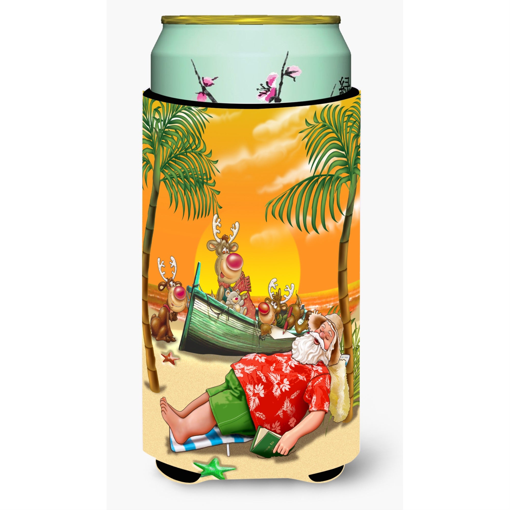 'Caroline'S Treasures Beach Christmas Santa Claus Napping Tall Boy Koozie Hugger, Multicolor''