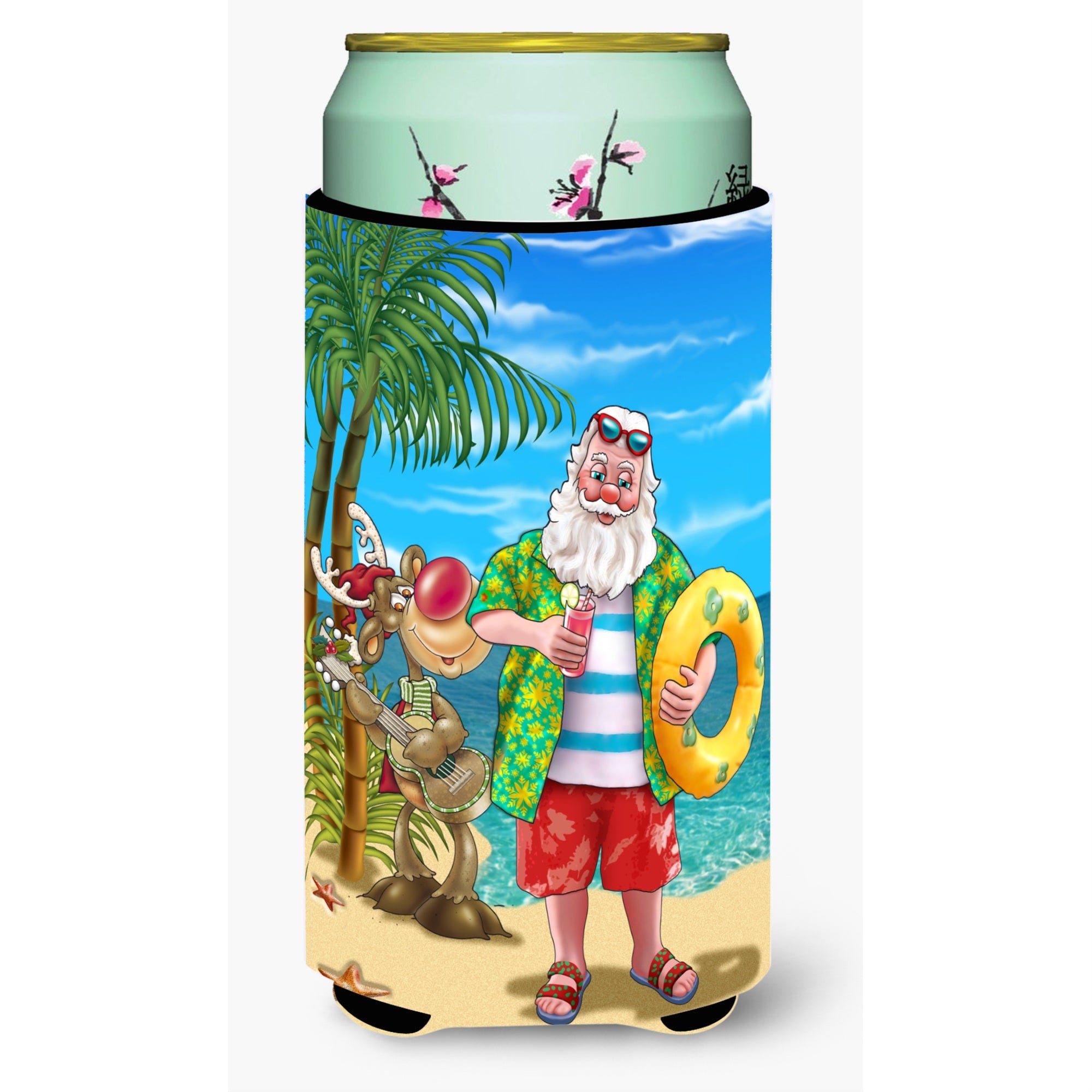 'Caroline'S Treasures Beach Christmas Santa Claus Swimming Tall Boy Koozie Hugger, Multicolor''