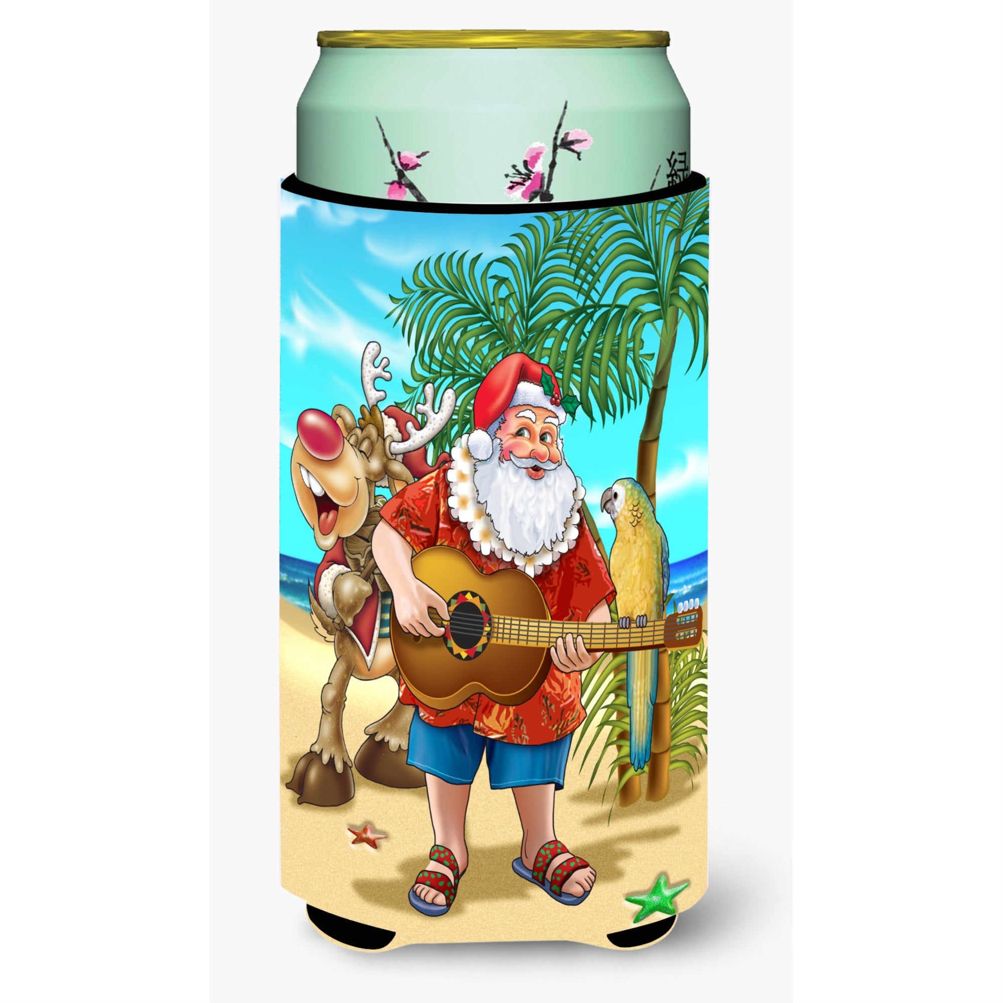 'Caroline'S Treasures Beach Christmas Santa Claus Island Time Tall Boy Koozie Hugger, Multicolor''