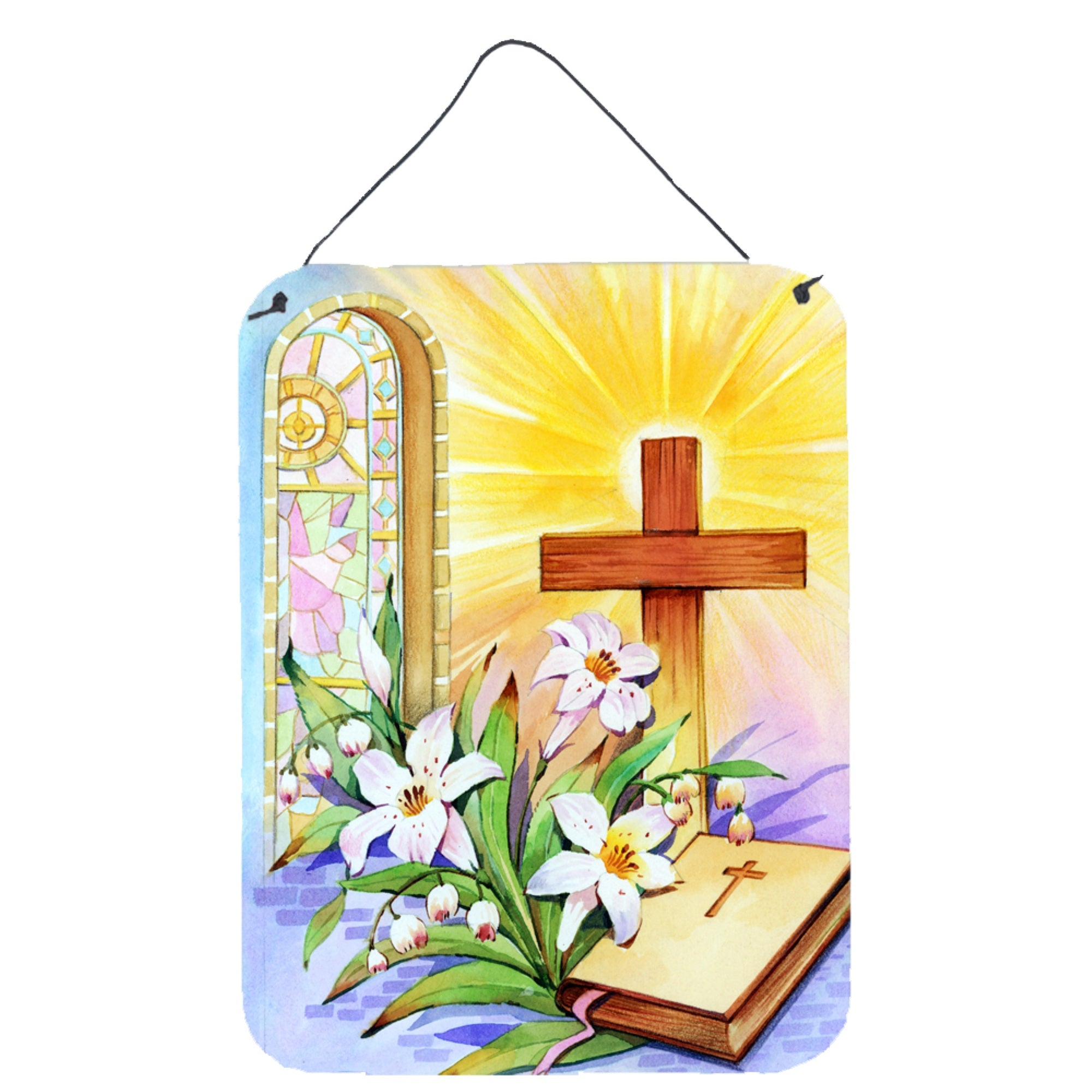 'Caroline'S Treasures Easter Cross And Bible In Stain Glass Window Wall Or Door Hanging Prints Aph5433Ds1216, 16Hx12W, Multicol