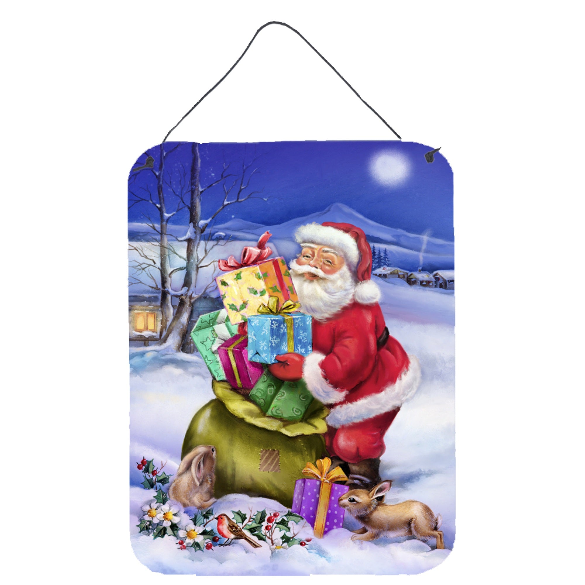 'Caroline'S Treasures Christmas Santa Claus With Rabbits Wall Or Door Hanging Prints Aph6556Ds1216, 16Hx12W, Multicolor''