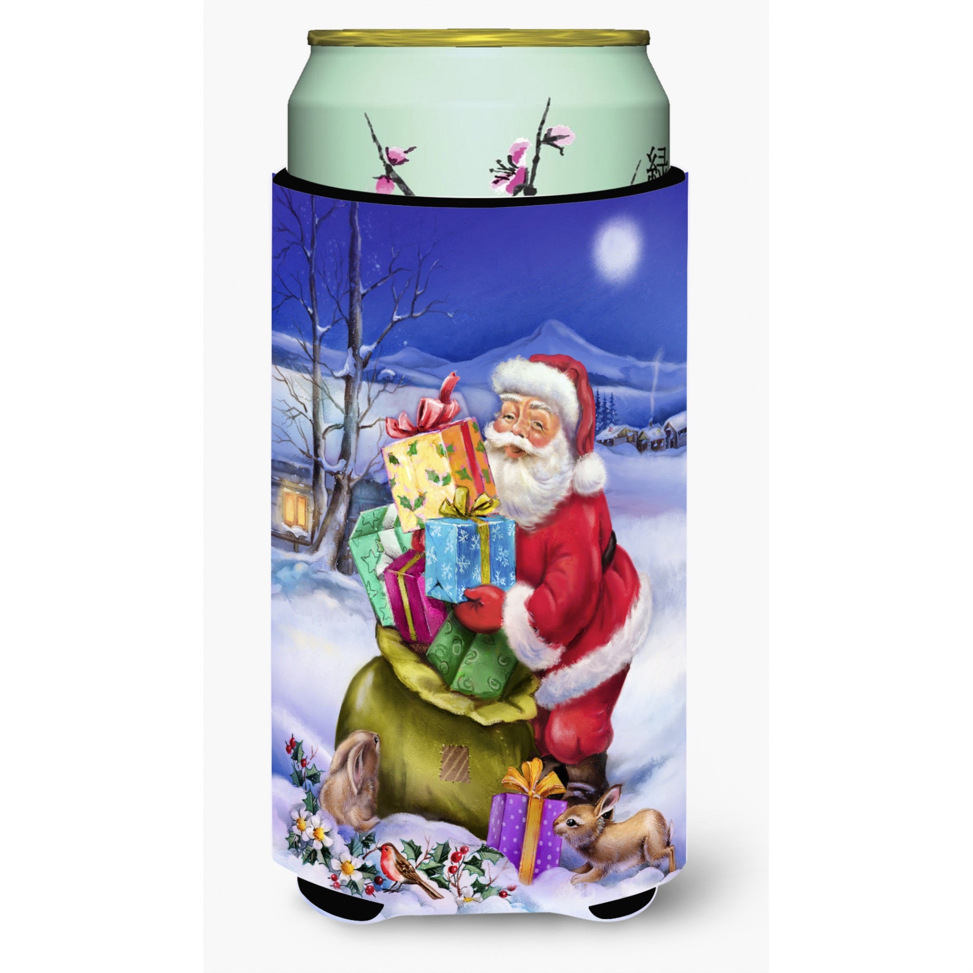 'Caroline'S Treasures Christmas Santa Claus With Rabbits Tall Boy Koozie Hugger, Multicolor''