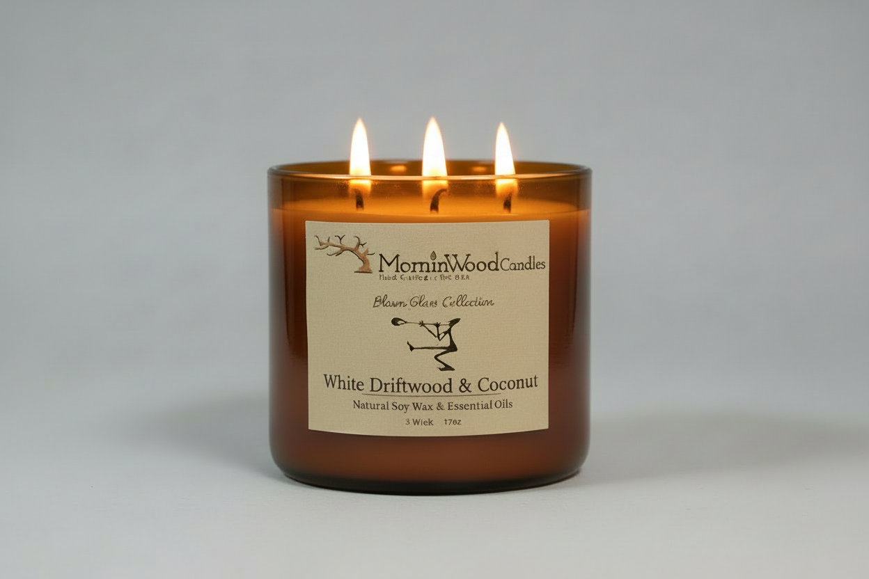 White Driftwood & Coconut-Soy 3-Wick Blown Glass Collection