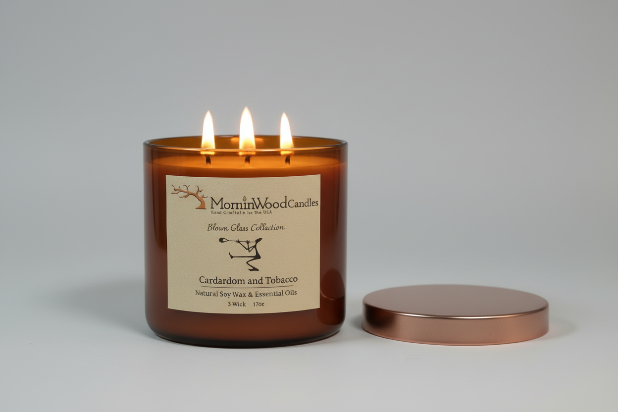 Cardamon and Tobacco-Soy 3-Wick Blown Glass Collection