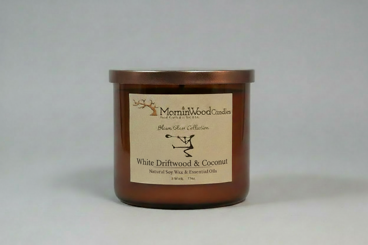 White Driftwood & Coconut-Soy 3-Wick Blown Glass Collection