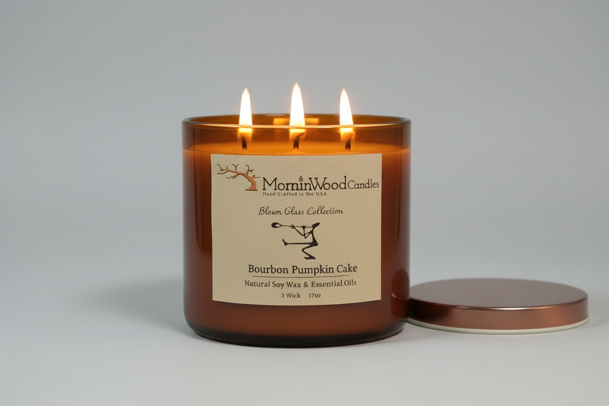 Bourbon Pumpkin Cake-Soy 3-Wick Blown Glass Collection