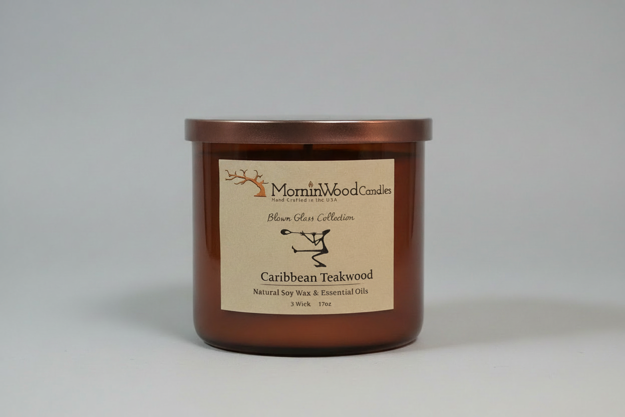 Caribbean Teakwood-Soy 3-Wick Blown Glass Collection