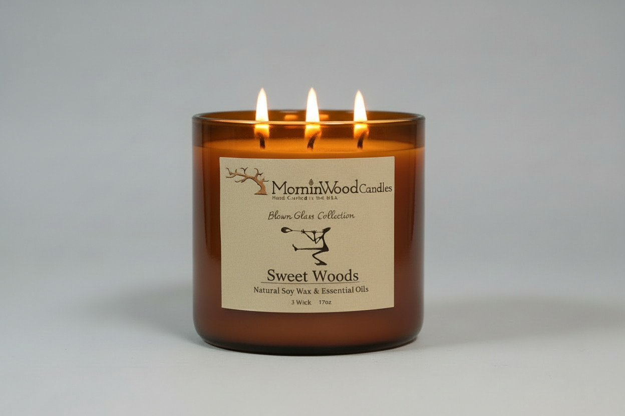 Sweet Woods-Soy 3-Wick Blown Glass Collection