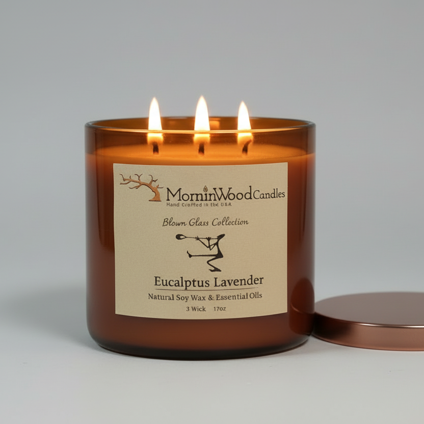 Eucalyptus Lavender-Soy 3-Wick Blown Glass Collection