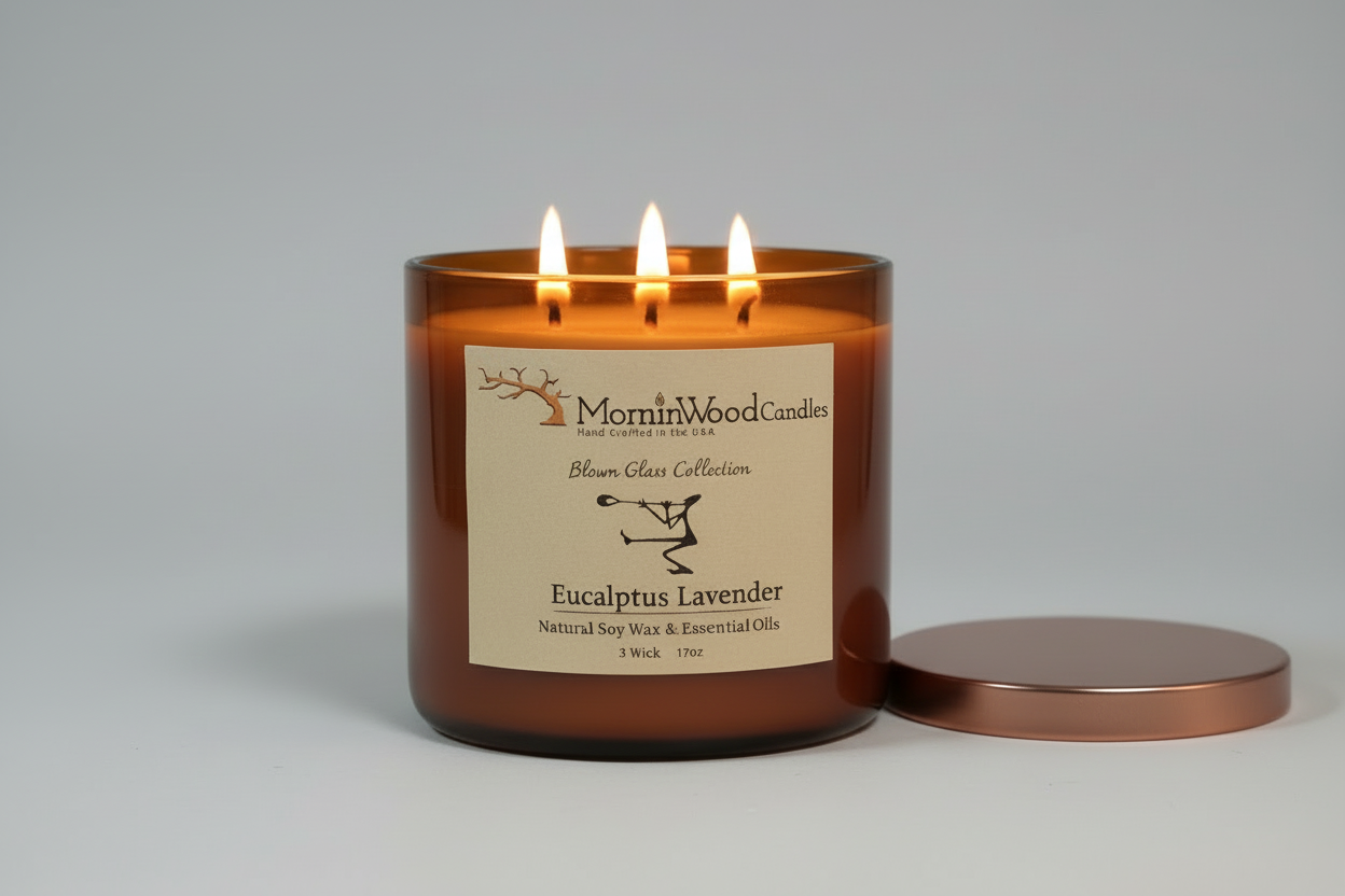 Eucalyptus Lavender-Soy 3-Wick Blown Glass Collection