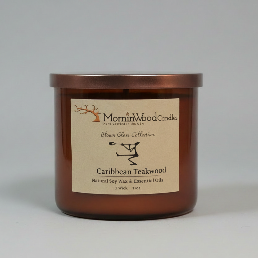 Caribbean Teakwood-Soy 3-Wick Blown Glass Collection