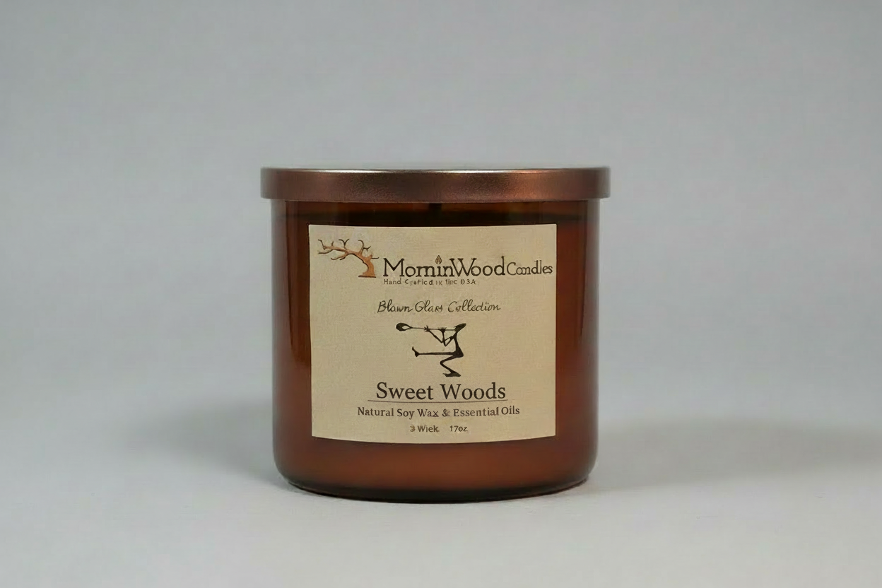 Sweet Woods-Soy 3-Wick Blown Glass Collection