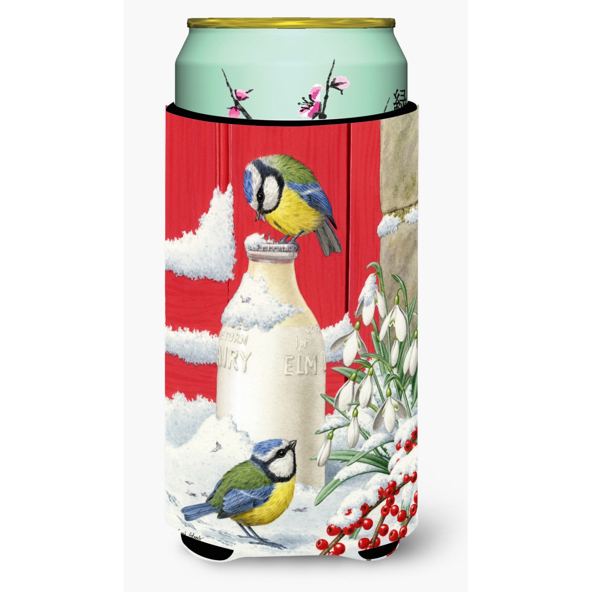 'Caroline'S Treasures Eurasian Blue Tits Birds And Milk Bottles Tall Boy Koozie Hugger, Multicolor''