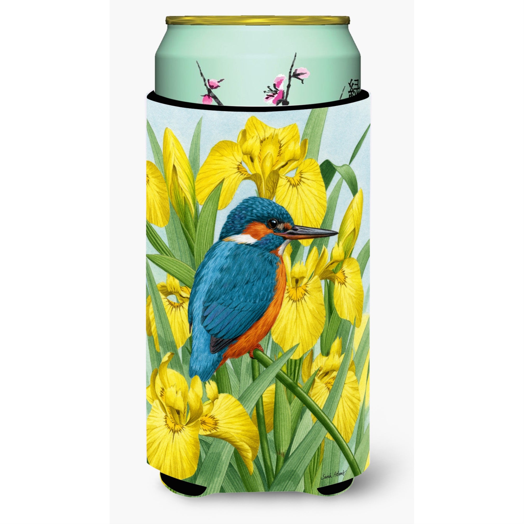 'Caroline'S Treasures Kingfisher In Yellow Irises Tall Boy Koozie Hugger, Multicolor''