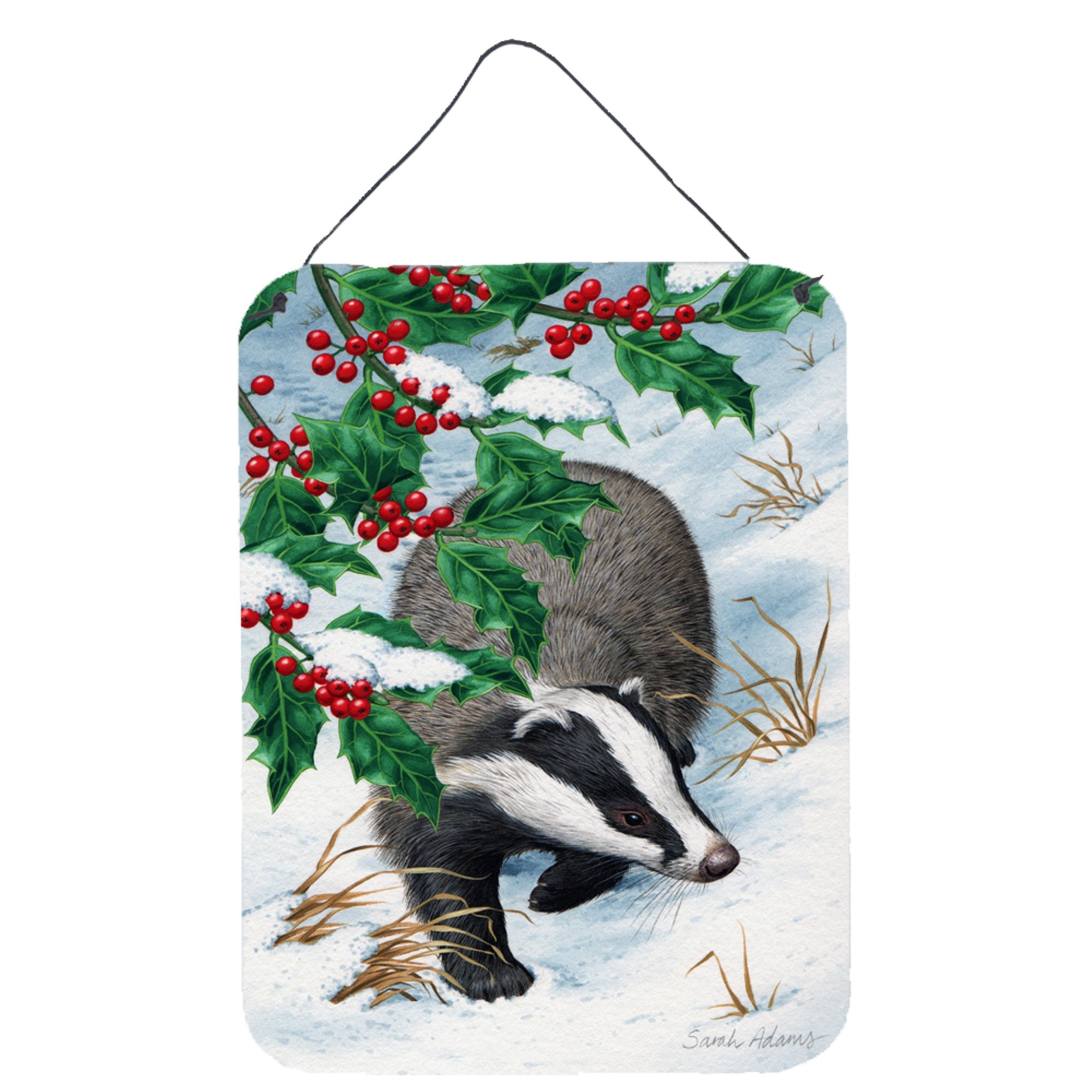'Caroline'S Treasures Badgers With Holly Berries Wall Or Door Hanging Prints Asa2039Ds1216, 16Hx12W, Multicolor''