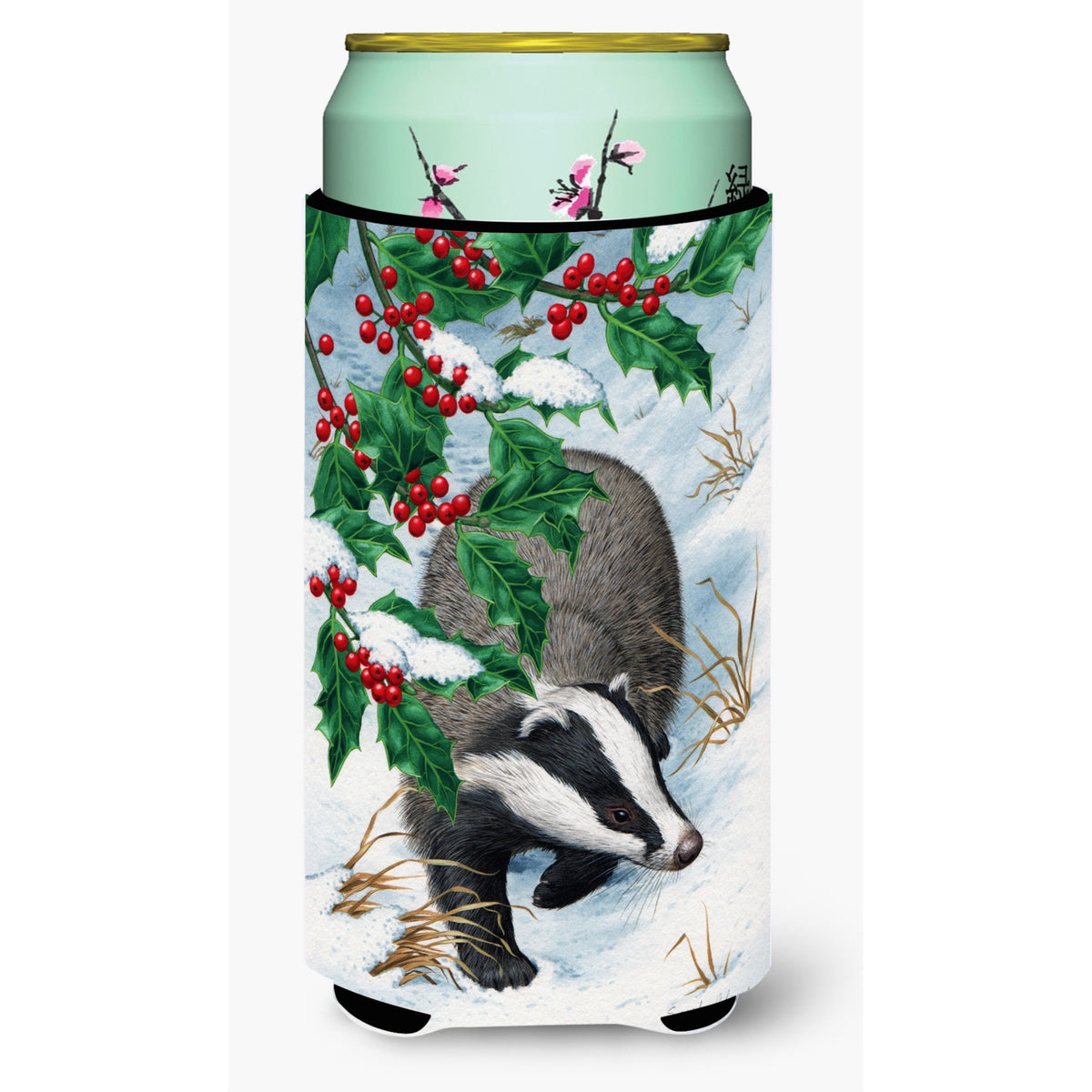 'Caroline'S Treasures Badgers With Holly Berries Tall Boy Koozie Hugger, Multicolor''
