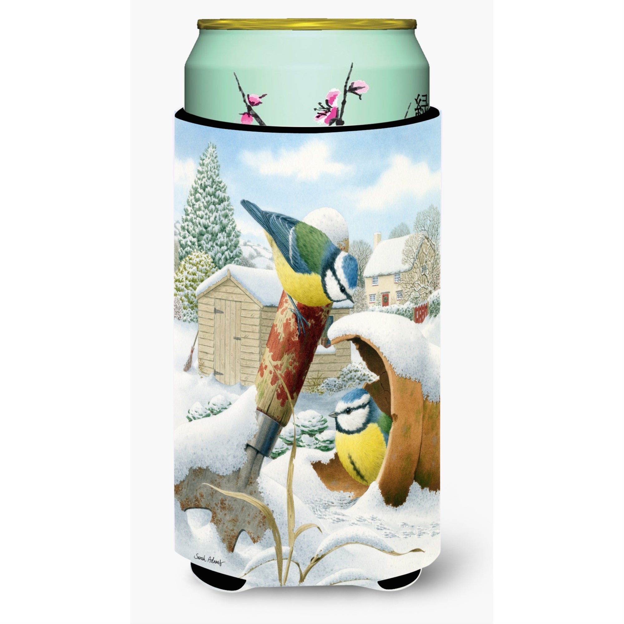 'Caroline'S Treasures Eurasian Blue Tits Birds In Flower Pot Tall Boy Koozie Hugger, Multicolor''