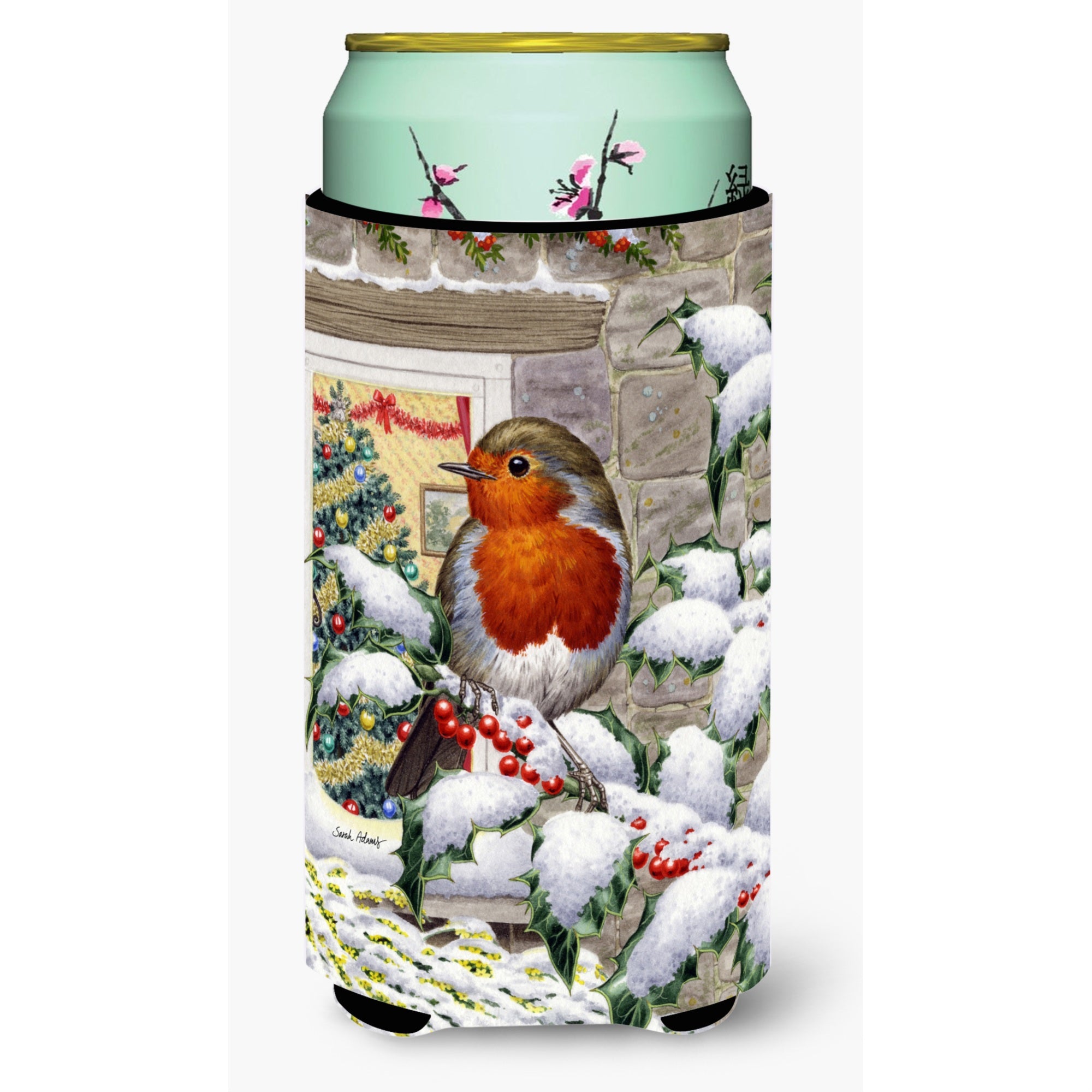 'Caroline'S Treasures European Robin At The Window Tall Boy Koozie Hugger, Multicolor''