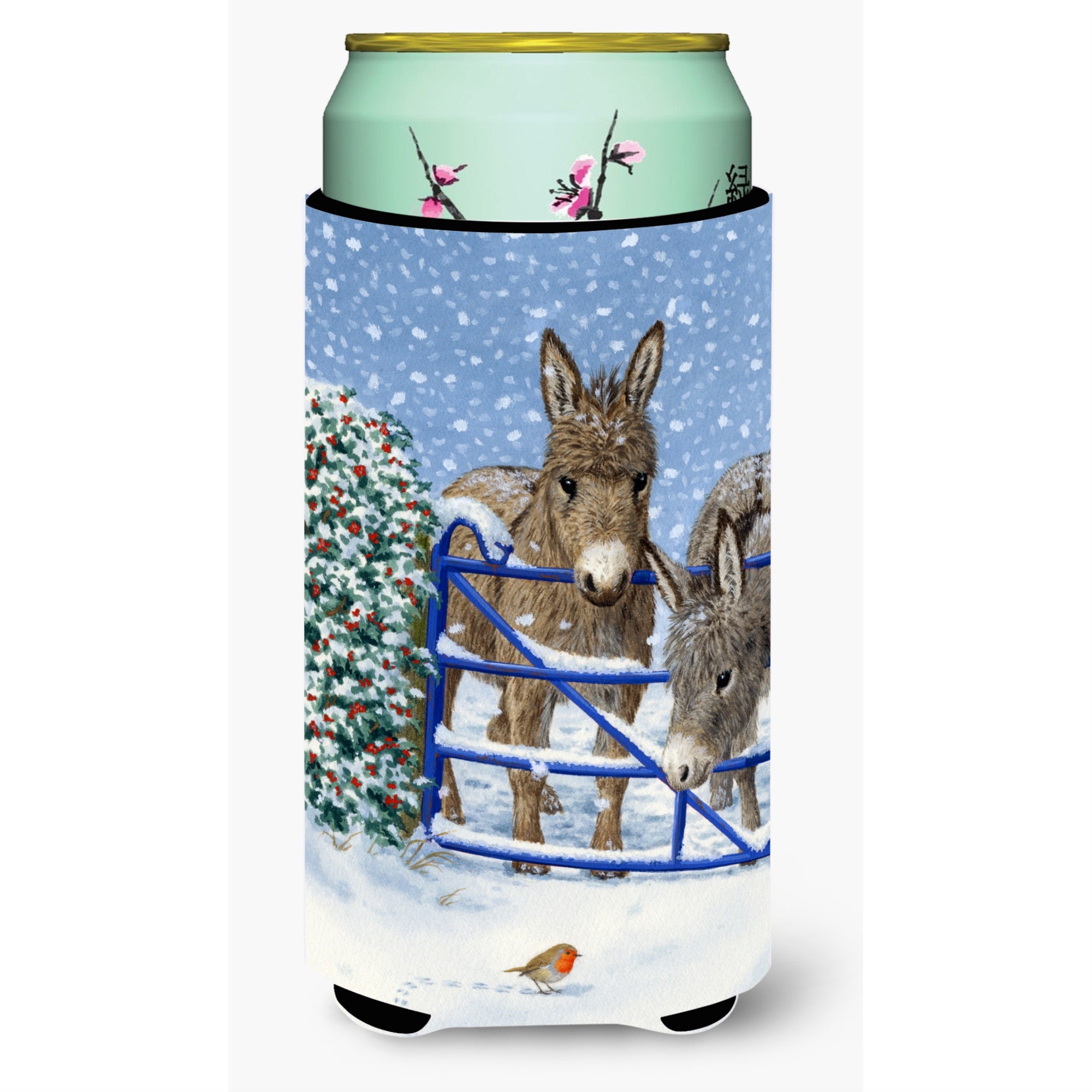 'Caroline'S Treasures Donkeys And Robin Tall Boy Koozie Hugger, Multicolor''
