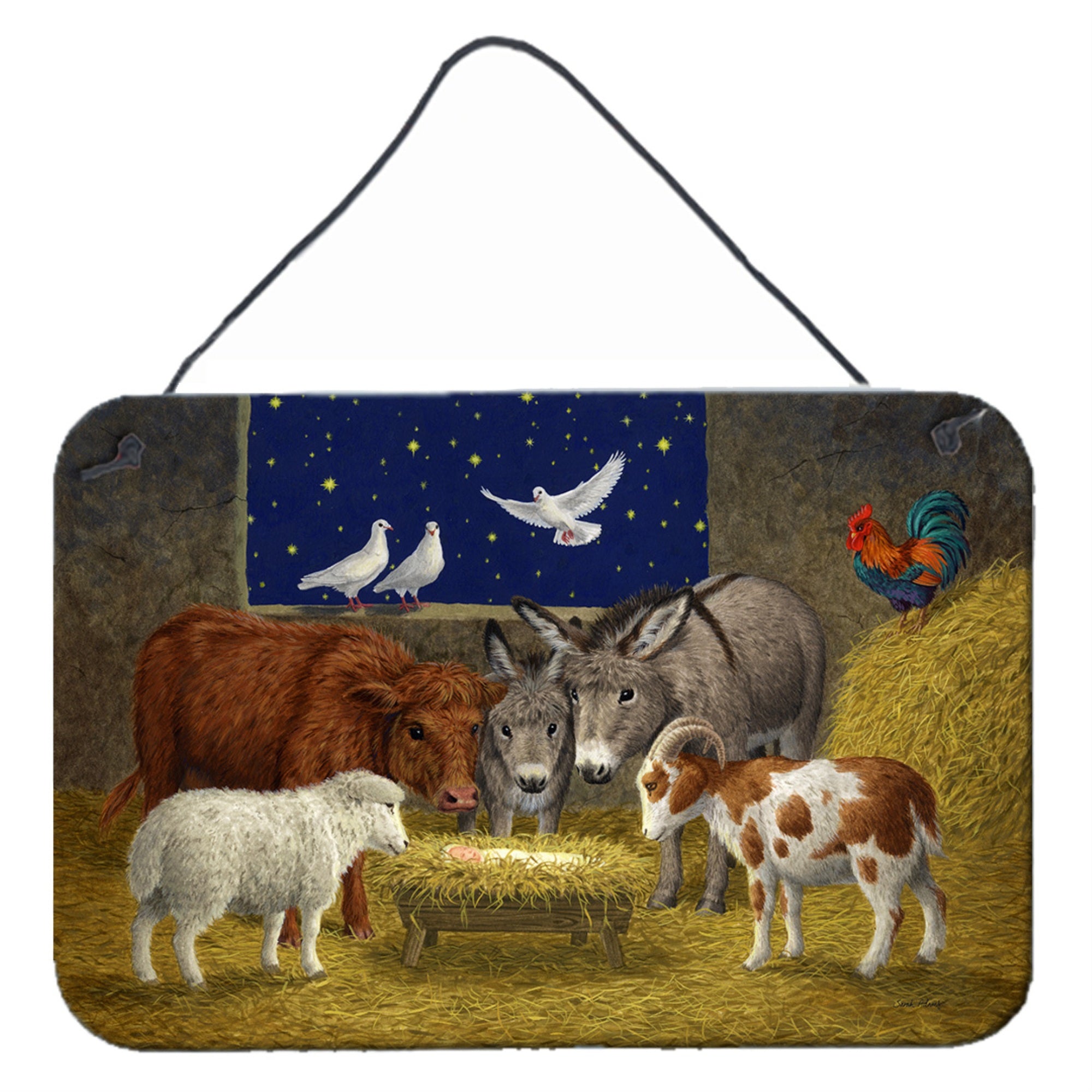 'Caroline'S Treasures Animals At Crib Nativity Christmas Scene Wall Or Door Hanging Prints Asa2205Ds812, 8Hx12W, Multicolor''