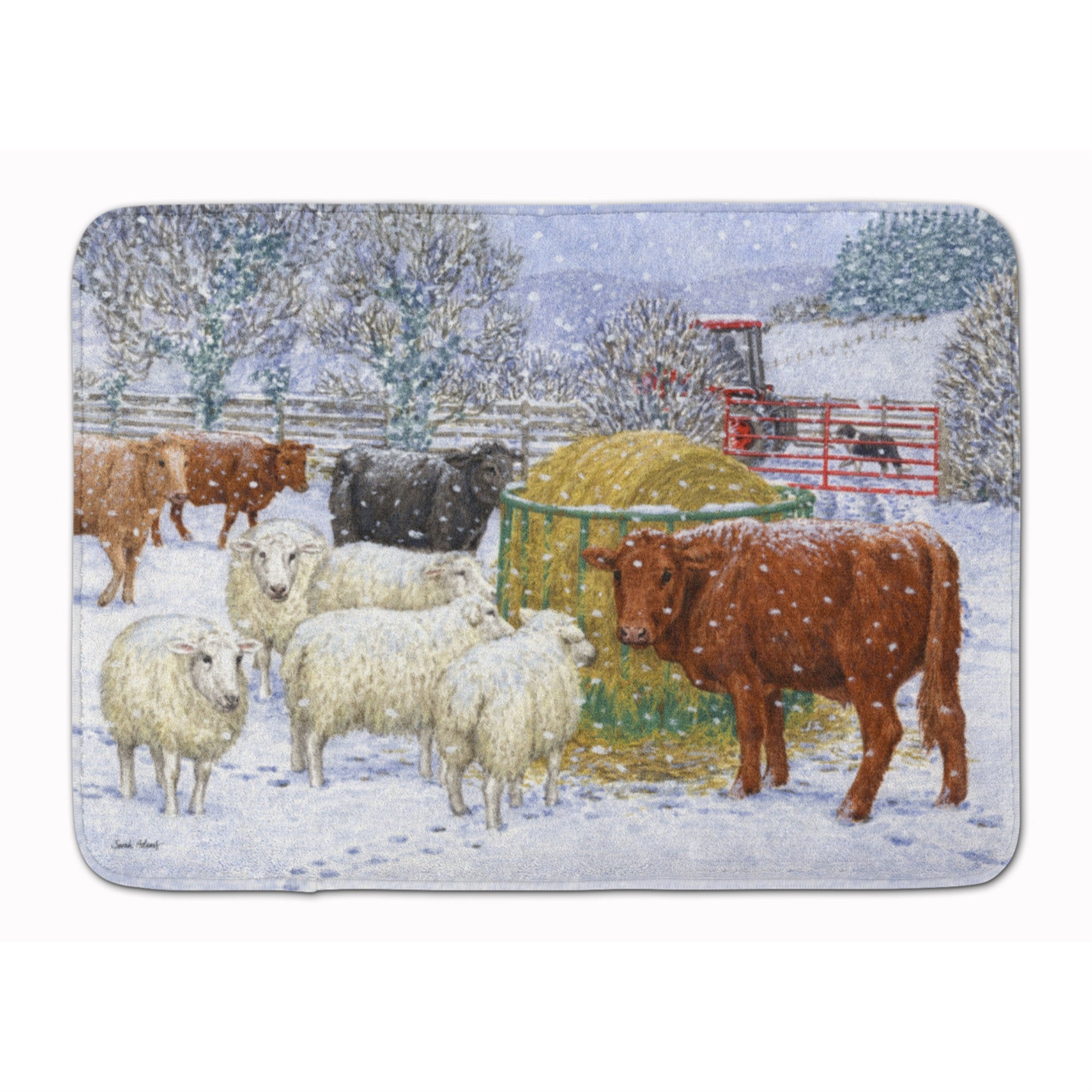 'Caroline'S Treasures Cows And Sheep In The Snow Floor Mat, 19'''' X 27'''', Multicolor''