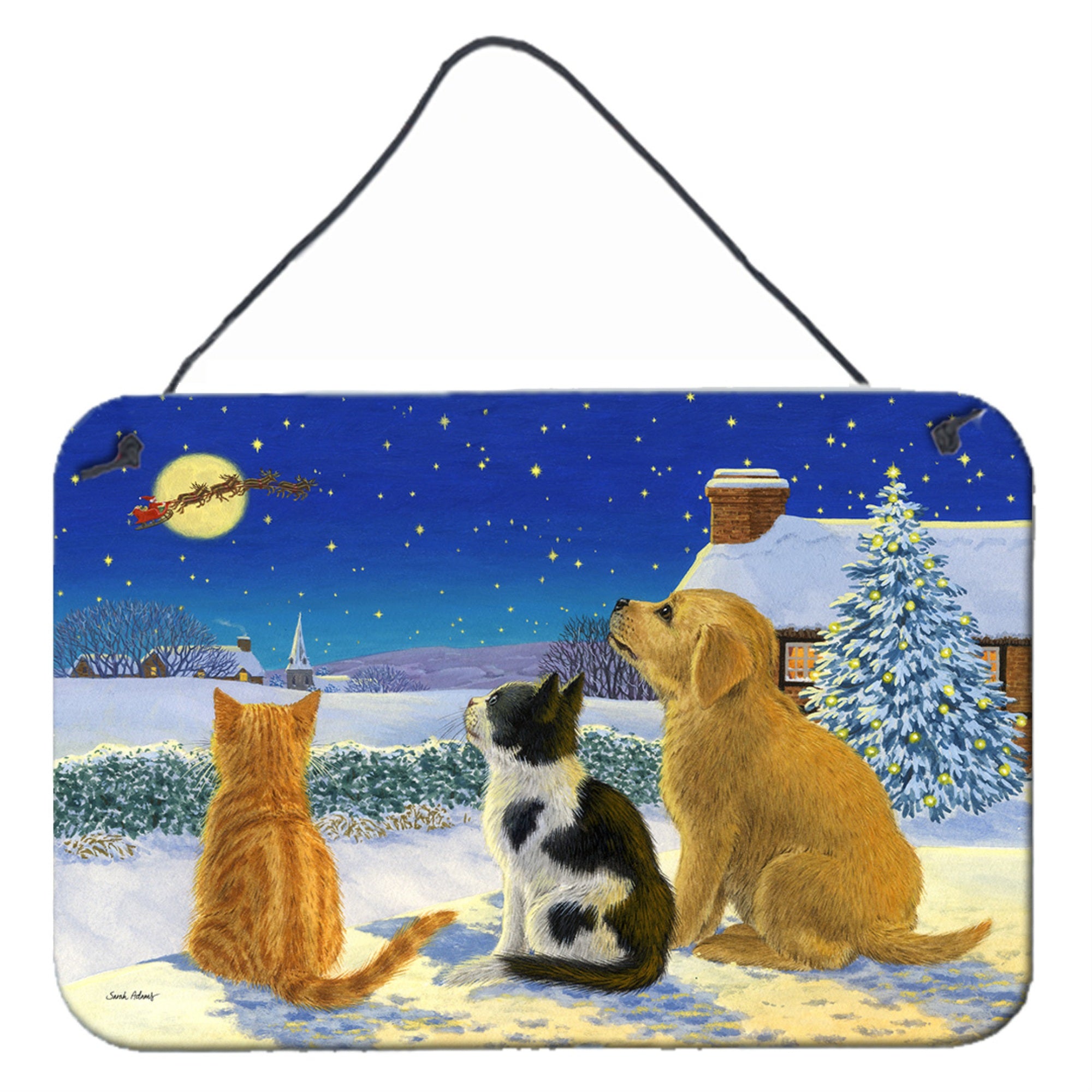 'Caroline'S Treasures Golden Retriever And Kittens Watching Santa Wall Or Door Hanging Prints Asa2208Ds812, 8Hx12W, Multicolor'