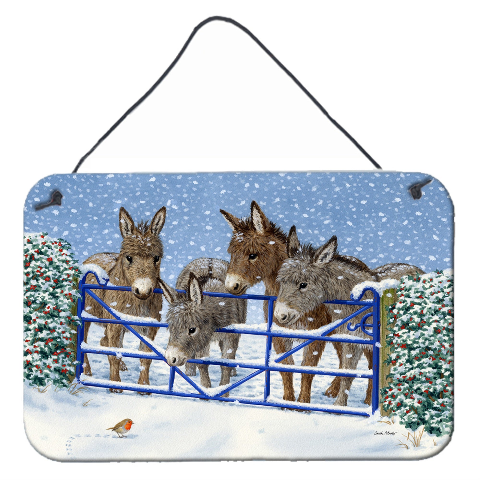 'Caroline'S Treasures Donkeys And Robin At The Fence Wall Or Door Hanging Prints Asa2210Ds812, 8Hx12W, Multicolor''