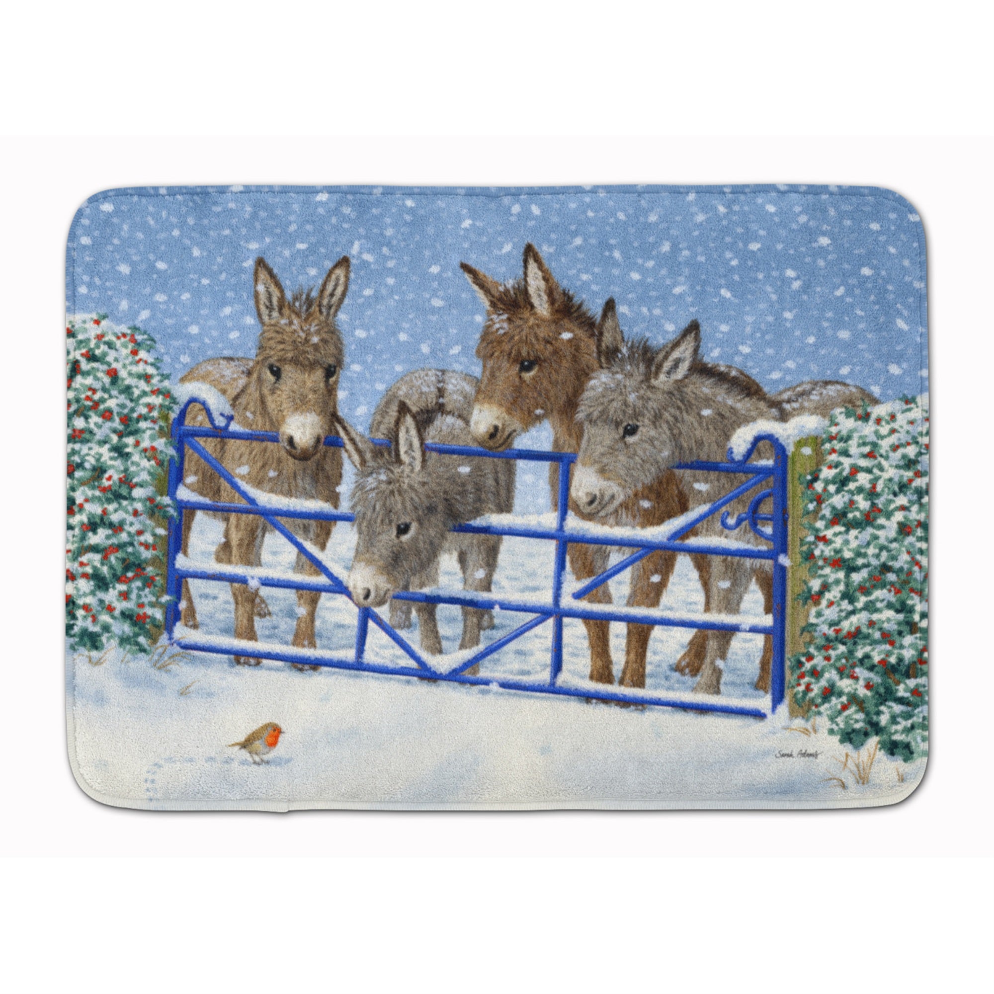 'Caroline'S Treasures Donkeys And Robin At The Fence Floor Mat, 19'''' X 27'''', Multicolor''