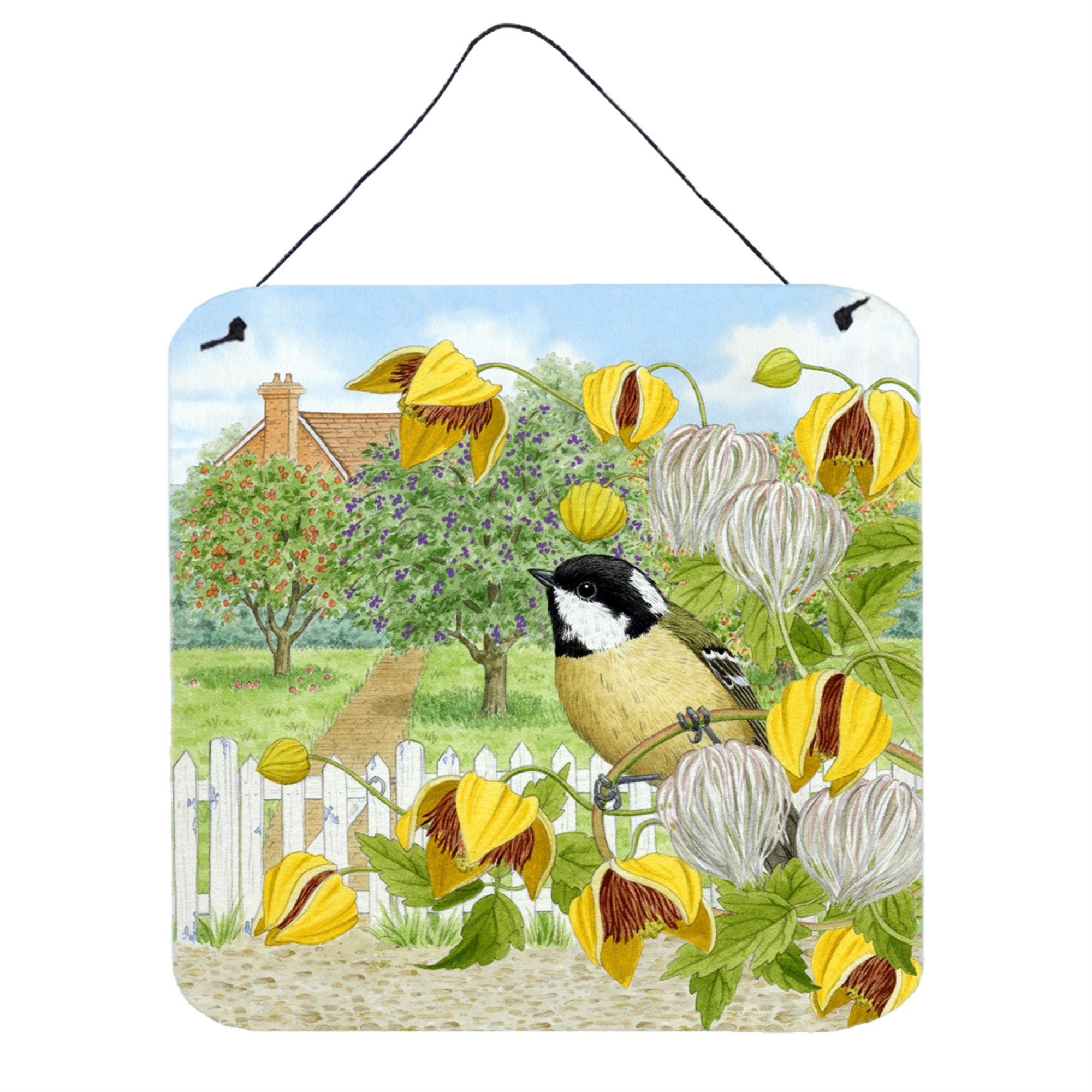 'Caroline'S Treasures Coal Tits Yellow Flowers Wall Or Door Hanging Prints Asad0702Ds66, 6''''H X 6''''W, Multicolor''
