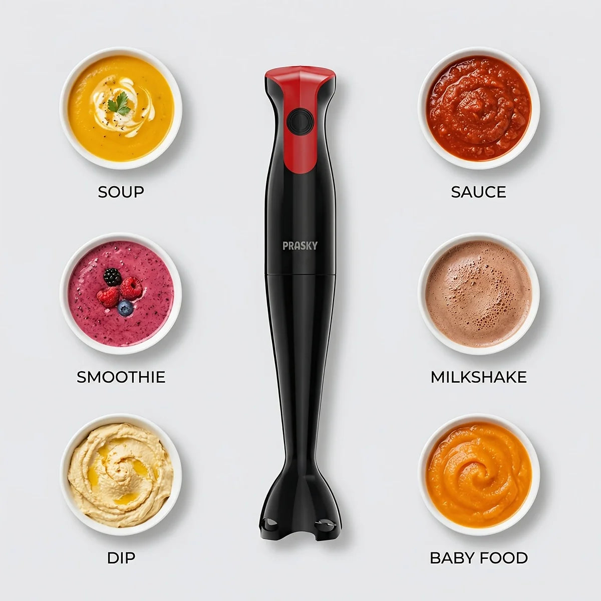 Immersion Hand Blender Electric Handheld Mixer Portable Stick Mixer Stainless Steel Blades for Smoothie Soup Puree Baby Food