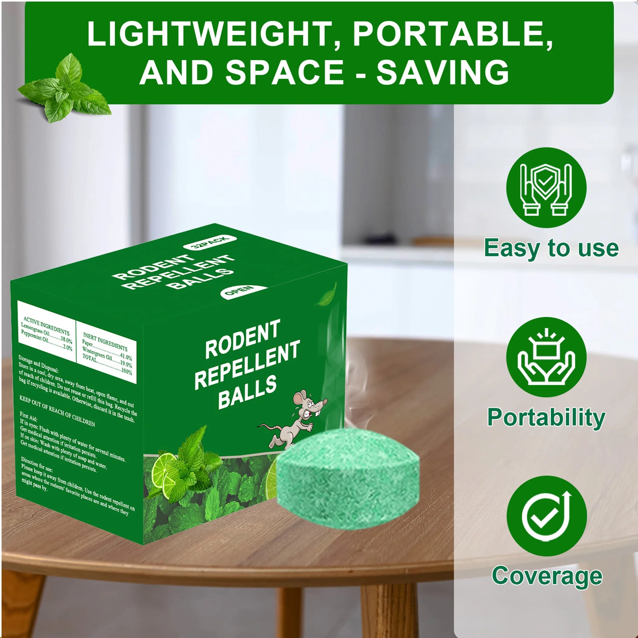 Rodent Repellent Balls, 48 PCS Rodent Control, Natural Mouse Repellent Peppermint Oil for Mice, Rats, Squirrels, Skunks, Raccoon, Spiders and Pests, Keeps Pests Away Effectively from Garden & Home (Peppermint)