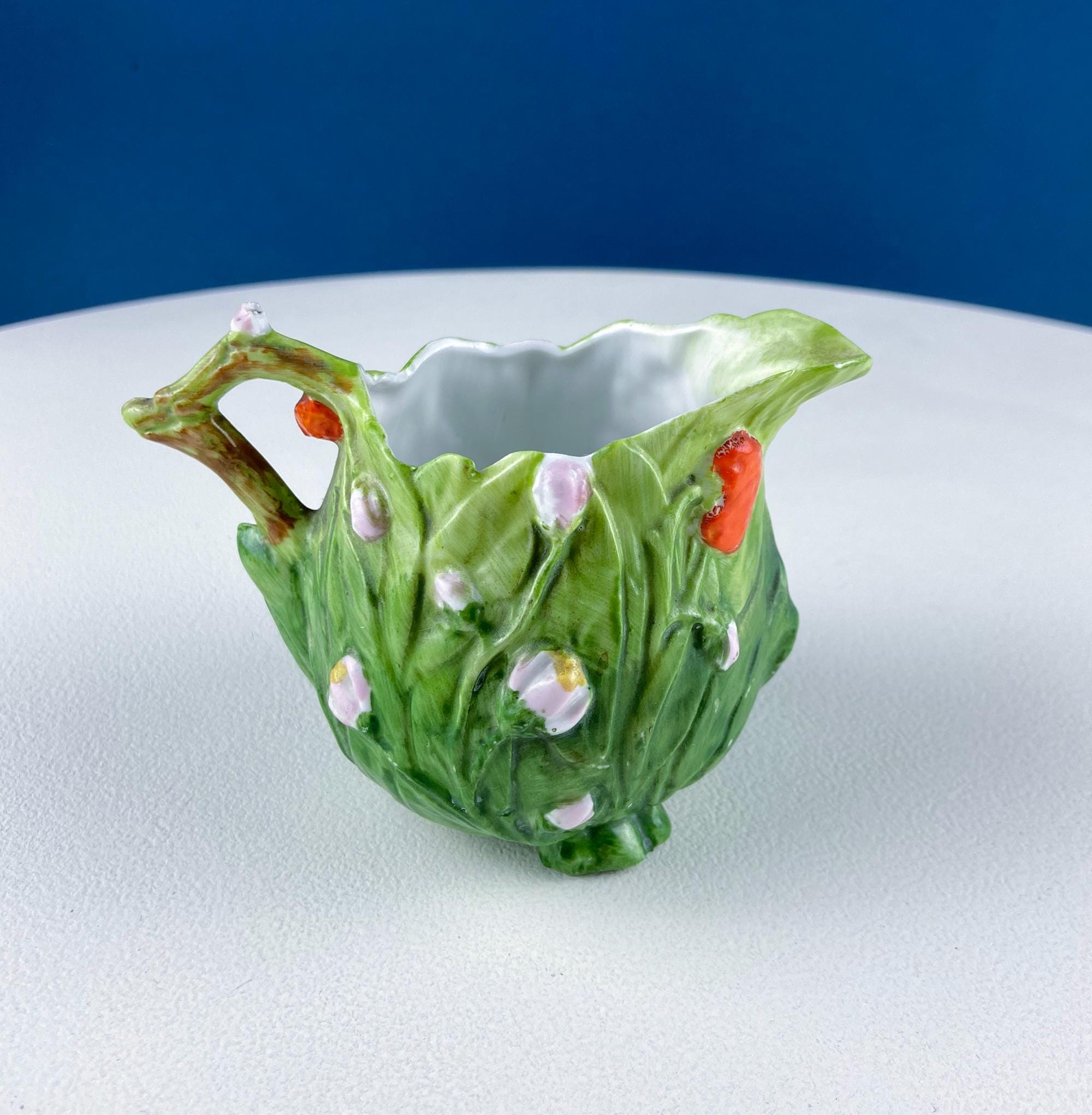 Antique Bisque Porcelain Pitcher Creamer Jug Covered in 3D Flowers and Berries. Bavaria Royal Bayreuth Modern Farmhouse. Dining Room Decor.