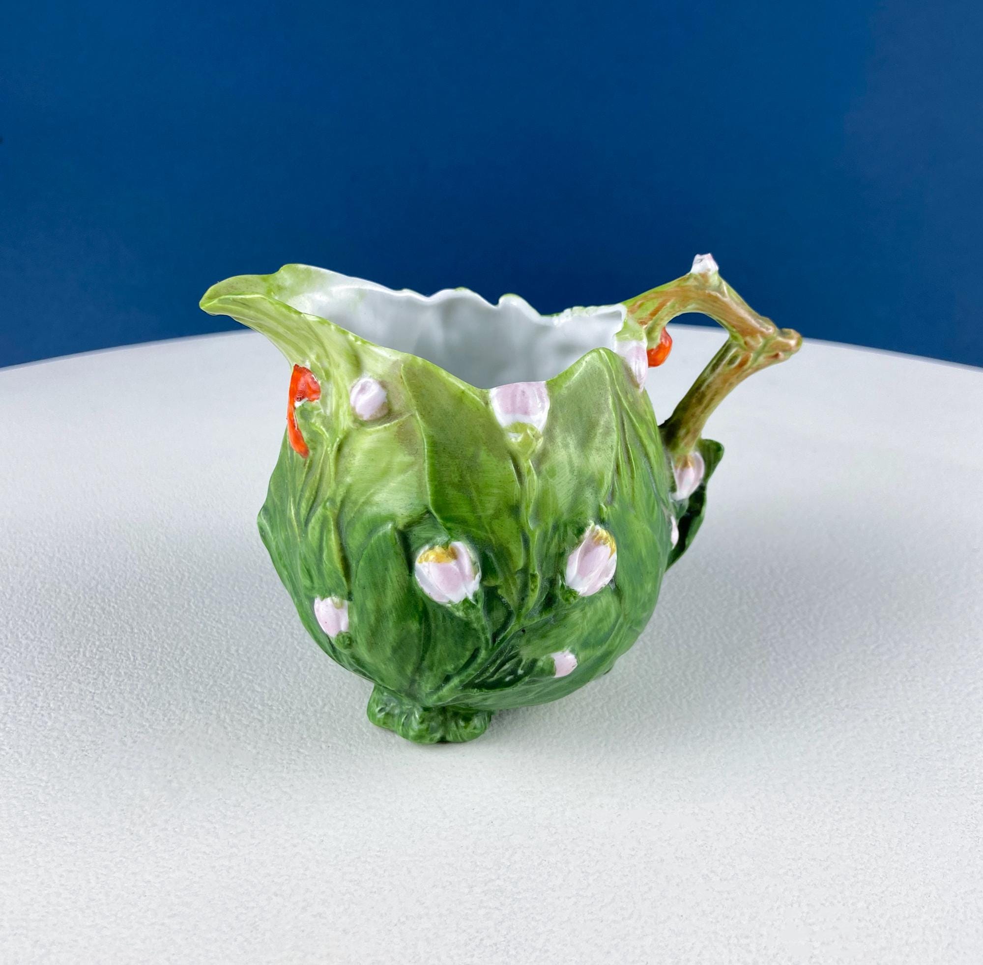Antique Bisque Porcelain Pitcher Creamer Jug Covered in 3D Flowers and Berries. Bavaria Royal Bayreuth Modern Farmhouse. Dining Room Decor.