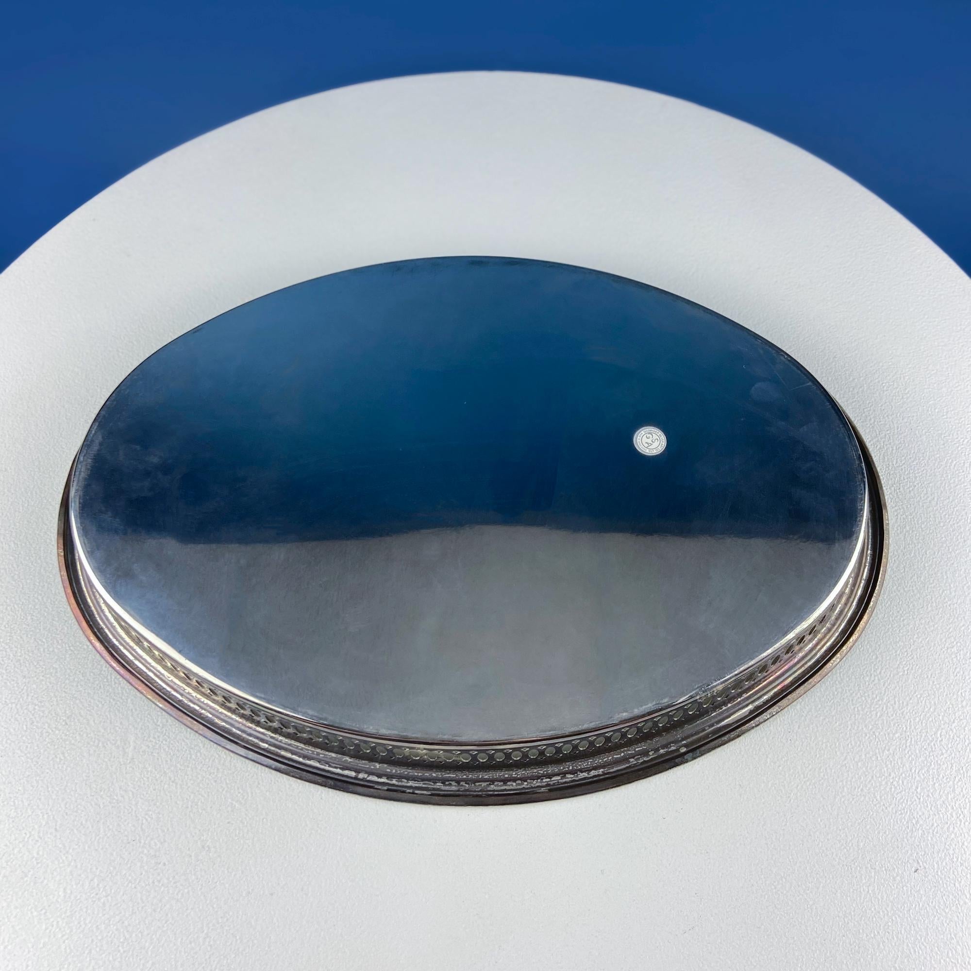 Antique Oval Silver & Glass Serving Platter. Godinger Silver Art. Fluted Glass with Etched Reticulated Silver Tray. Hosting Essential.