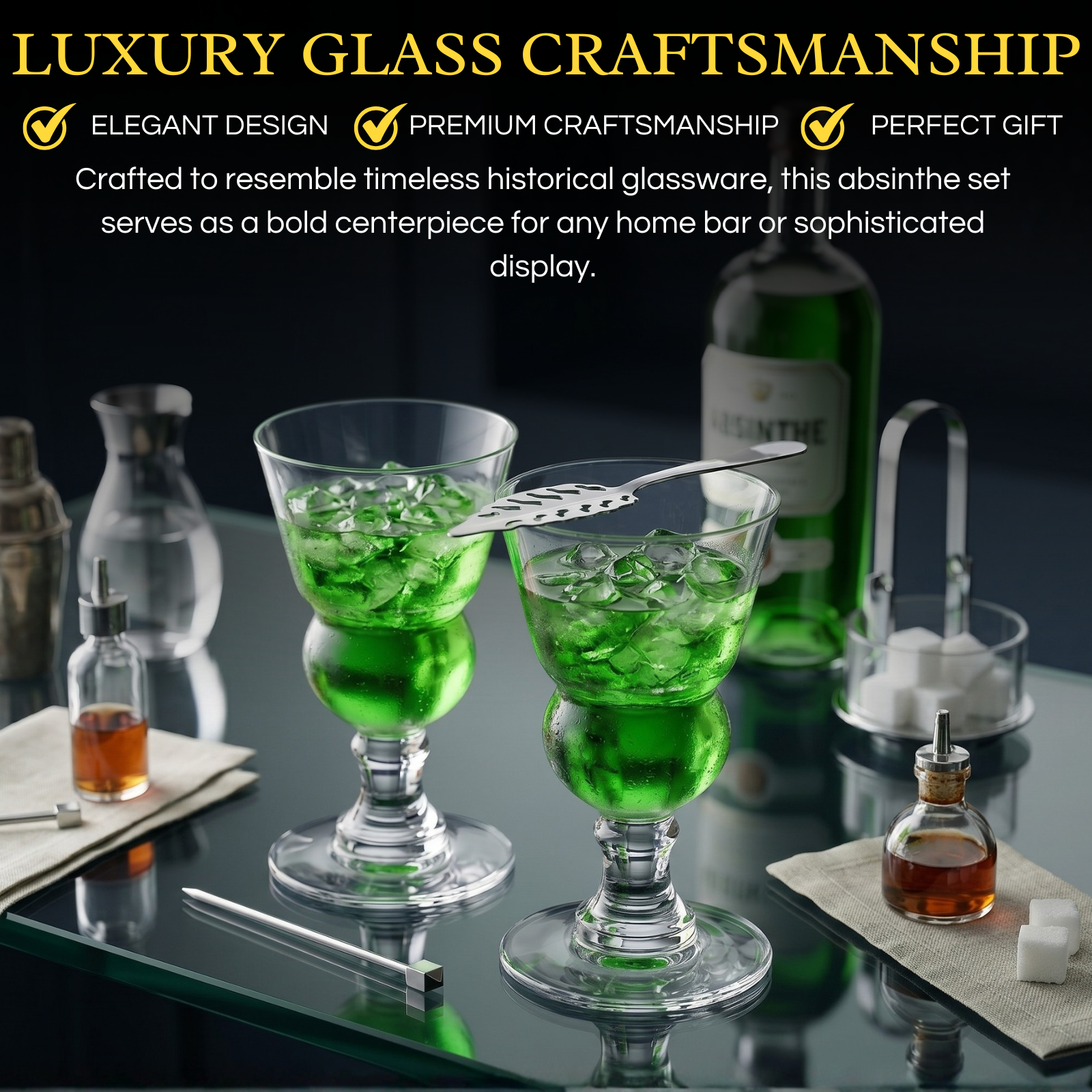 Specialty Absinthe Cocktail Glassware with Spoon, Set of 2