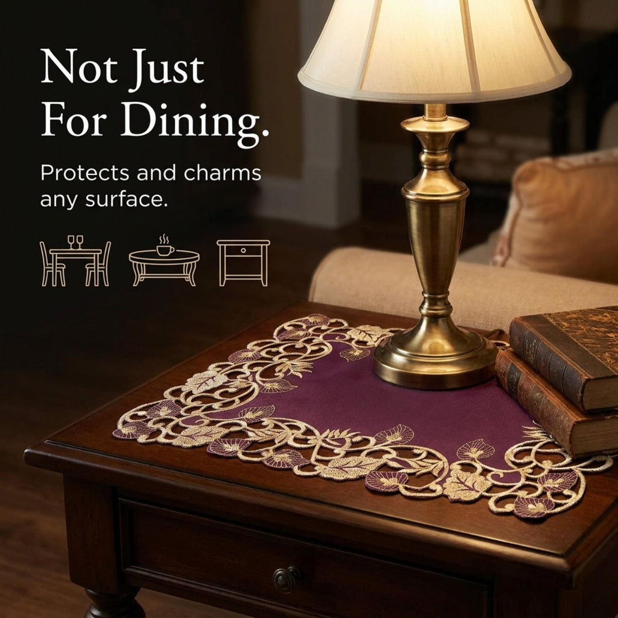 Plum Gold Placemats – Rustic Table Placemats 12x18 inch | Embroidered Dining Decor