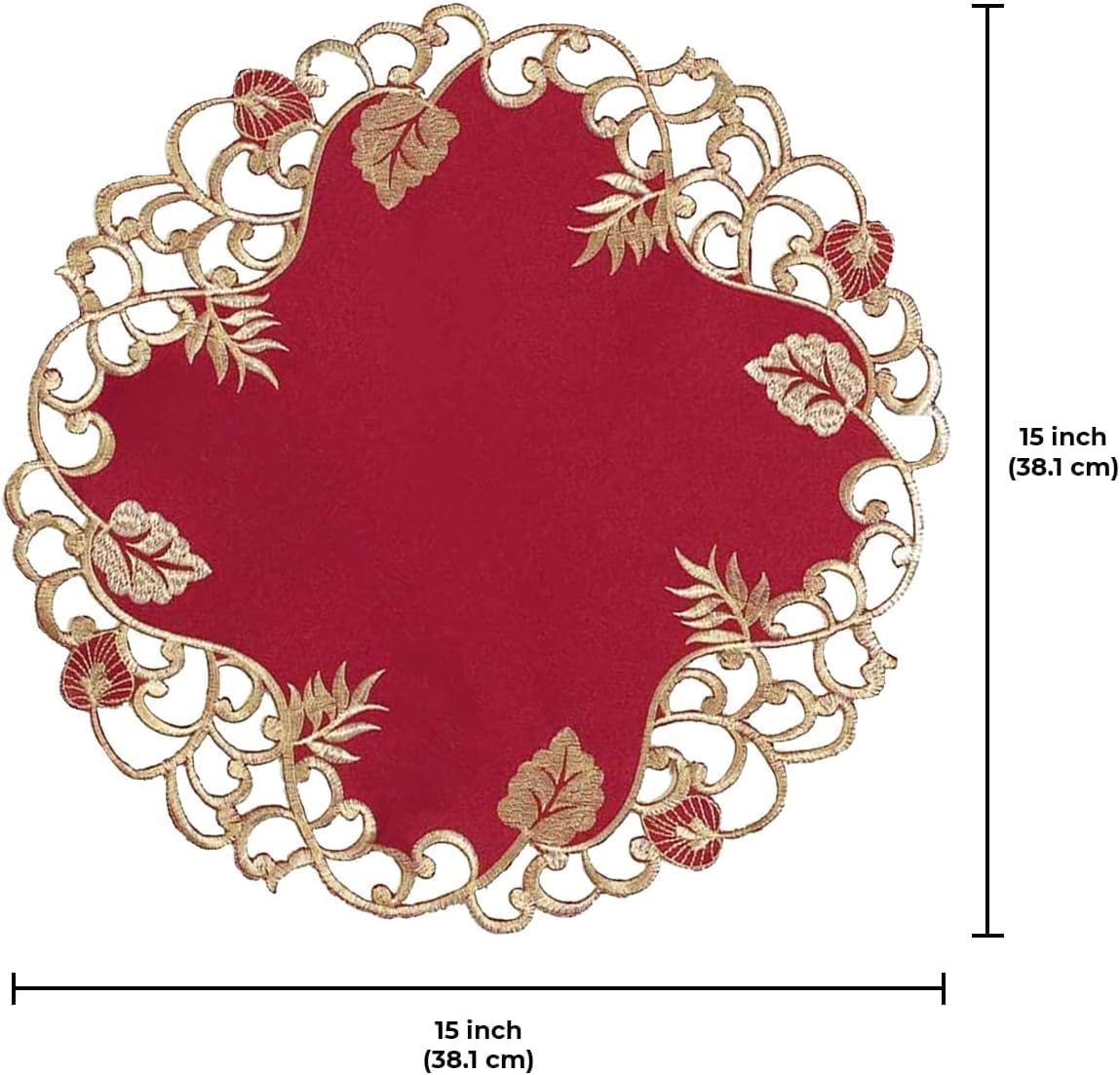 Burgundy Gold Doilies – Rustic Table Decor 15 Inch Embroidered Table Mats